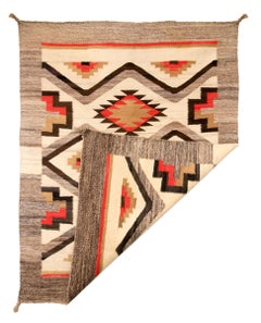 Vintage Navajo Rug, circa 1940, Diamonds & Crosses, Red Gray White Red Brown Tan