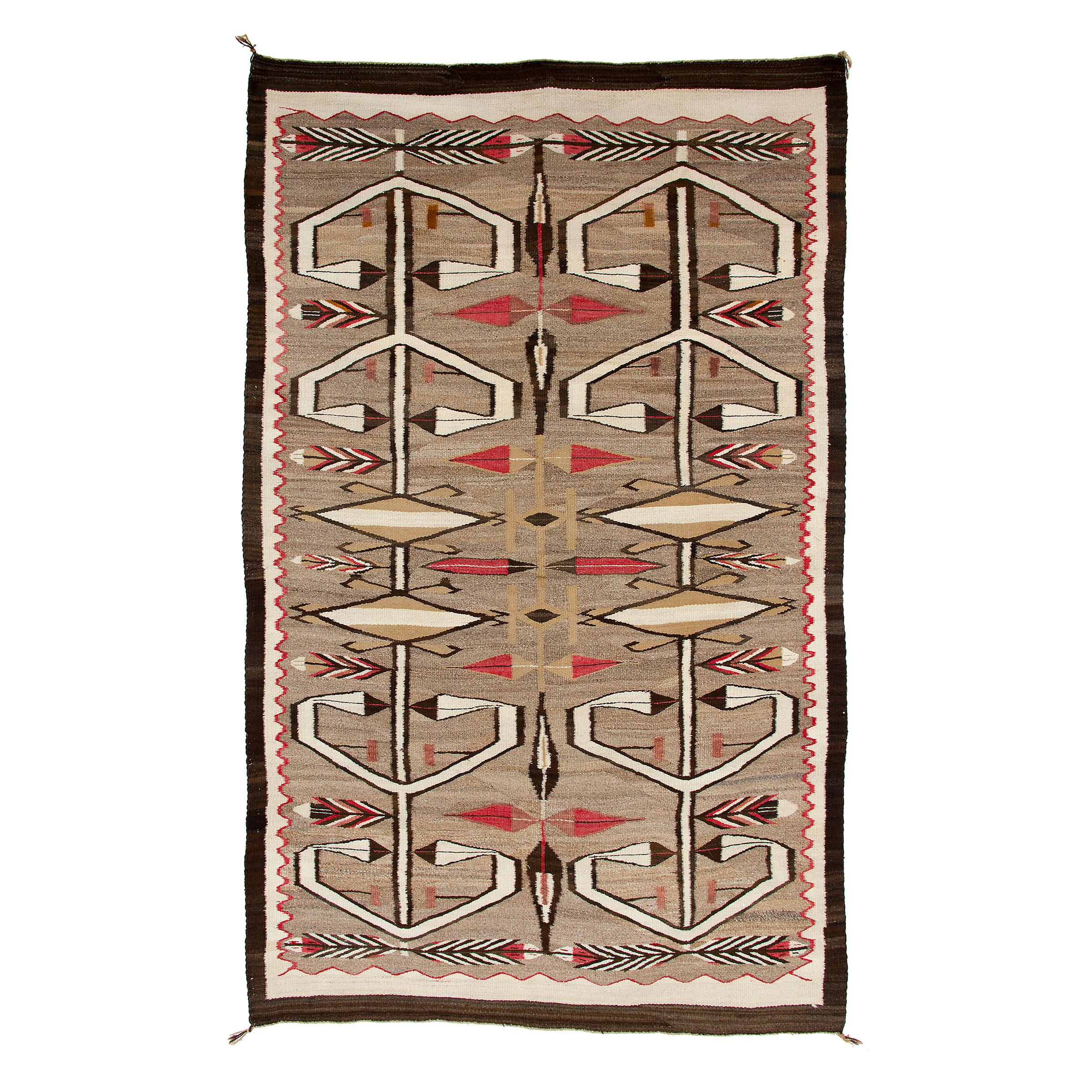 Vintage Navajo Rug Crystal Trading Post circa 1930 Pictorial Plumes et Flèches