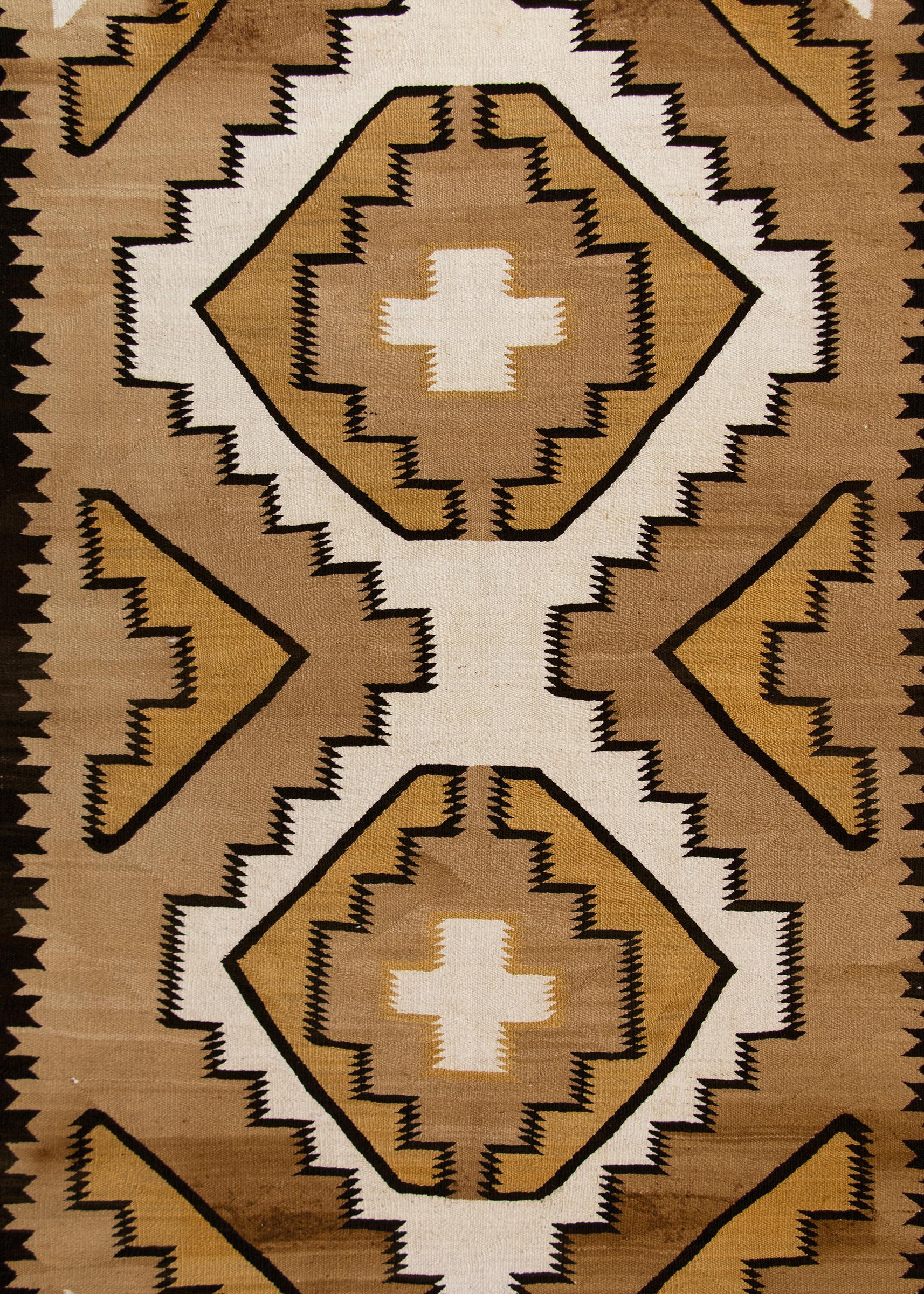 Native American Vintage Navajo Rug, Crystal Trading Post, circa 1930s-1950s, Brown, Camel, Ivory