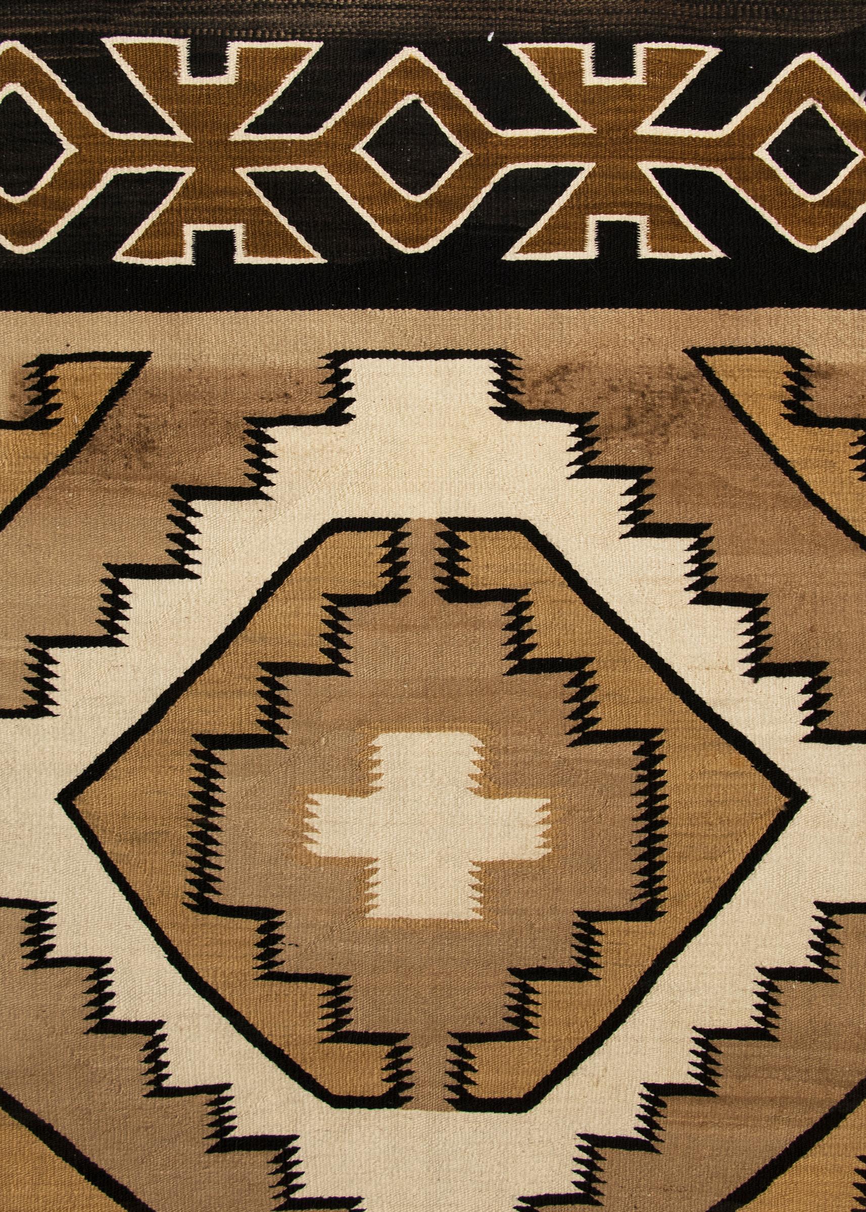 American Vintage Navajo Rug, Crystal Trading Post, circa 1930s-1950s, Brown, Camel, Ivory