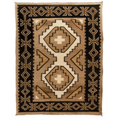 Vintage Navajo Rug, Crystal Trading Post, circa 1930s-1950s, Brown, Camel, Ivory