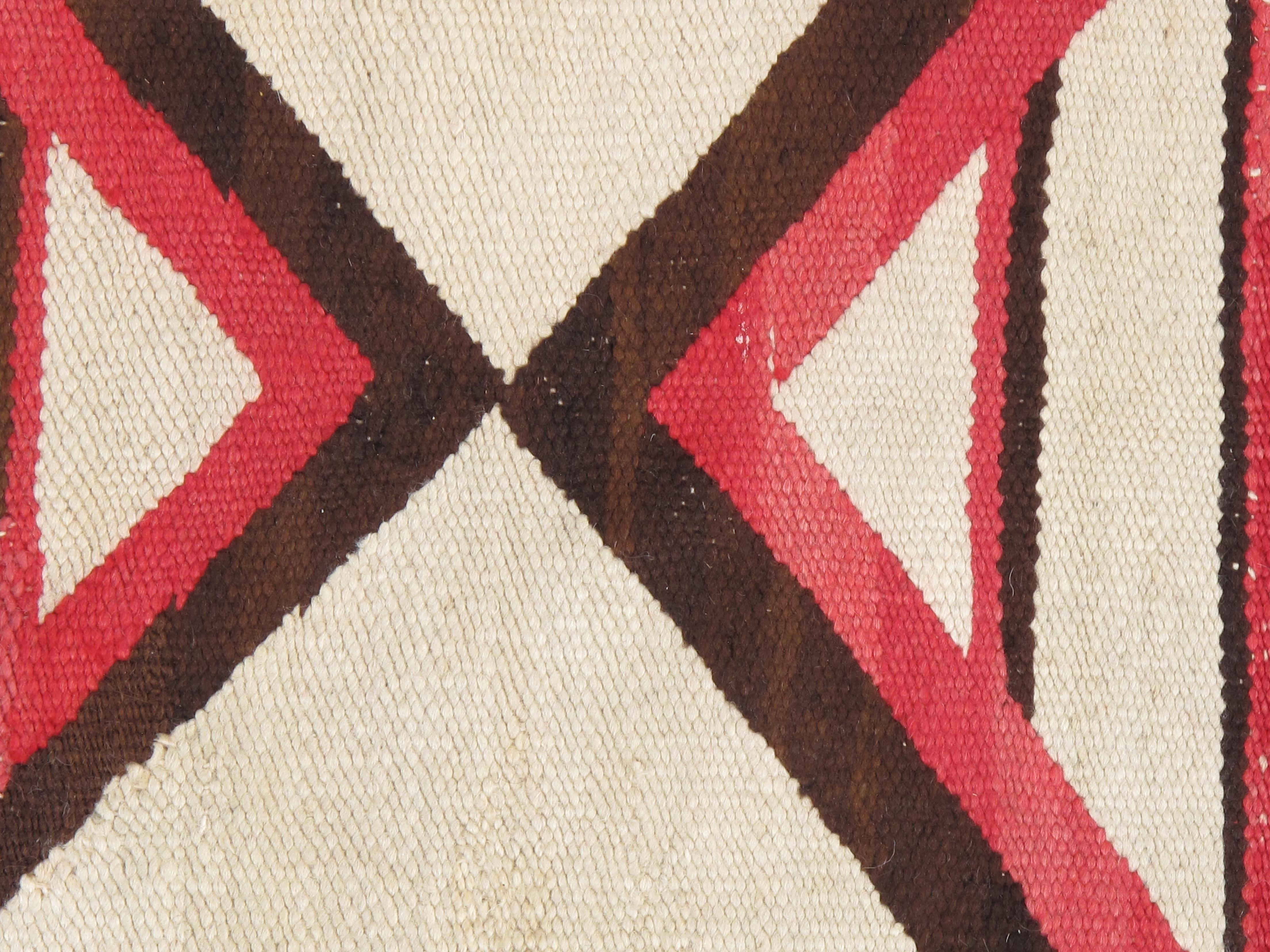 Mid-20th Century Vintage Navajo Rug, Folk Rug, Handmade Wool, Beige, Coral, Brown, Neutral