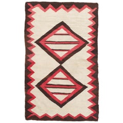 Tapis Navajo vintage, tapis artisanal, laine faite à la main, beige, corail, brun, neutre