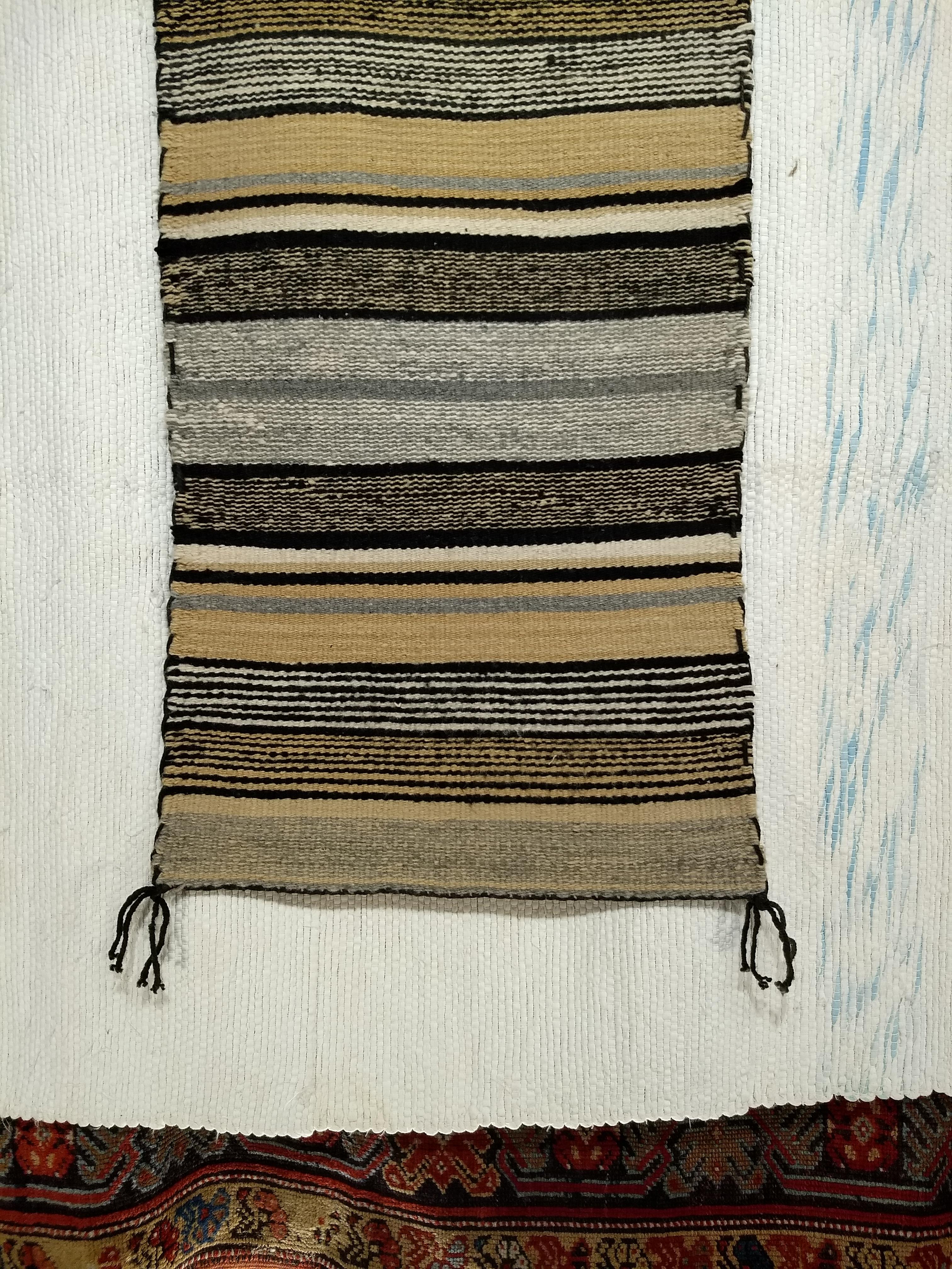 Mid-20th Century Vintage Native American Navajo Rug in Stripe Pattern in Brown, Black, Caramel For Sale