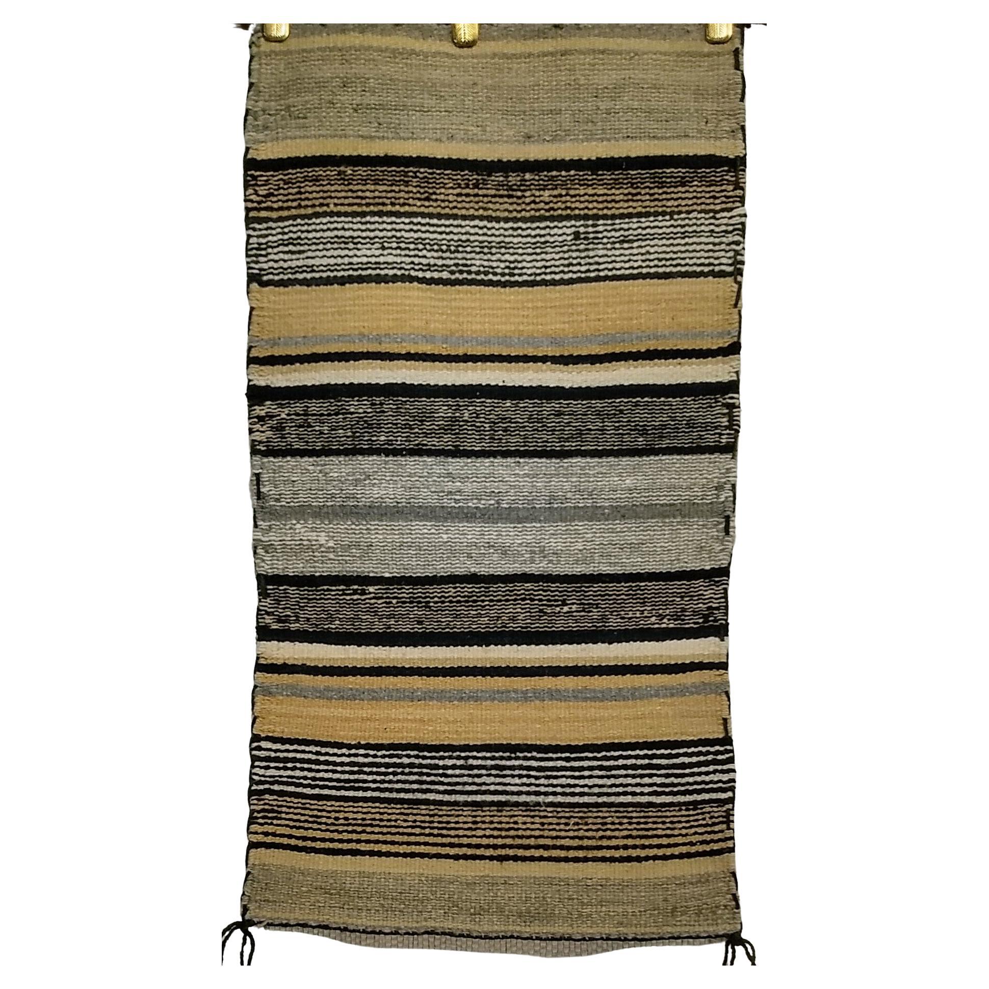 Vintage Native American Navajo Rug in Stripe Pattern in Brown, Black, Caramel