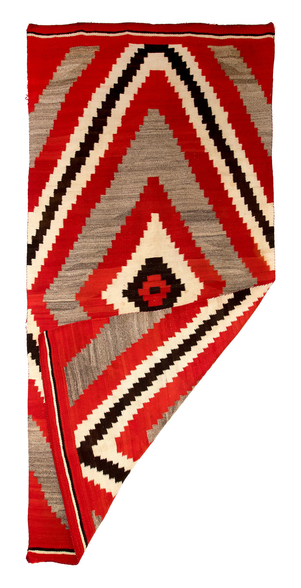 Native American Vintage Navajo Rug, Ganado Trading Post, circa 1900-1910, Red Gray Brown Ivory