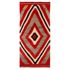 Vintage Navajo Rug, Ganado Trading Post, circa 1900-1910, Red Gray Brown Ivory