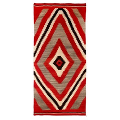 Tapis Navajo Vintage:: Ganado Trading Post:: circa 1900-1910:: Rouge Gris Marron Ivoire