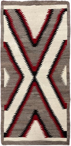 Vintage Navajo Rug Geometric Blanket Wool Rug Handmade 94cmx163cm Gray 3x5 1940