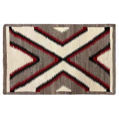 Vintage Navajo Rug Geometric Blanket Wool Rug Handmade 94cmx163cm Gray 3x5 1940
