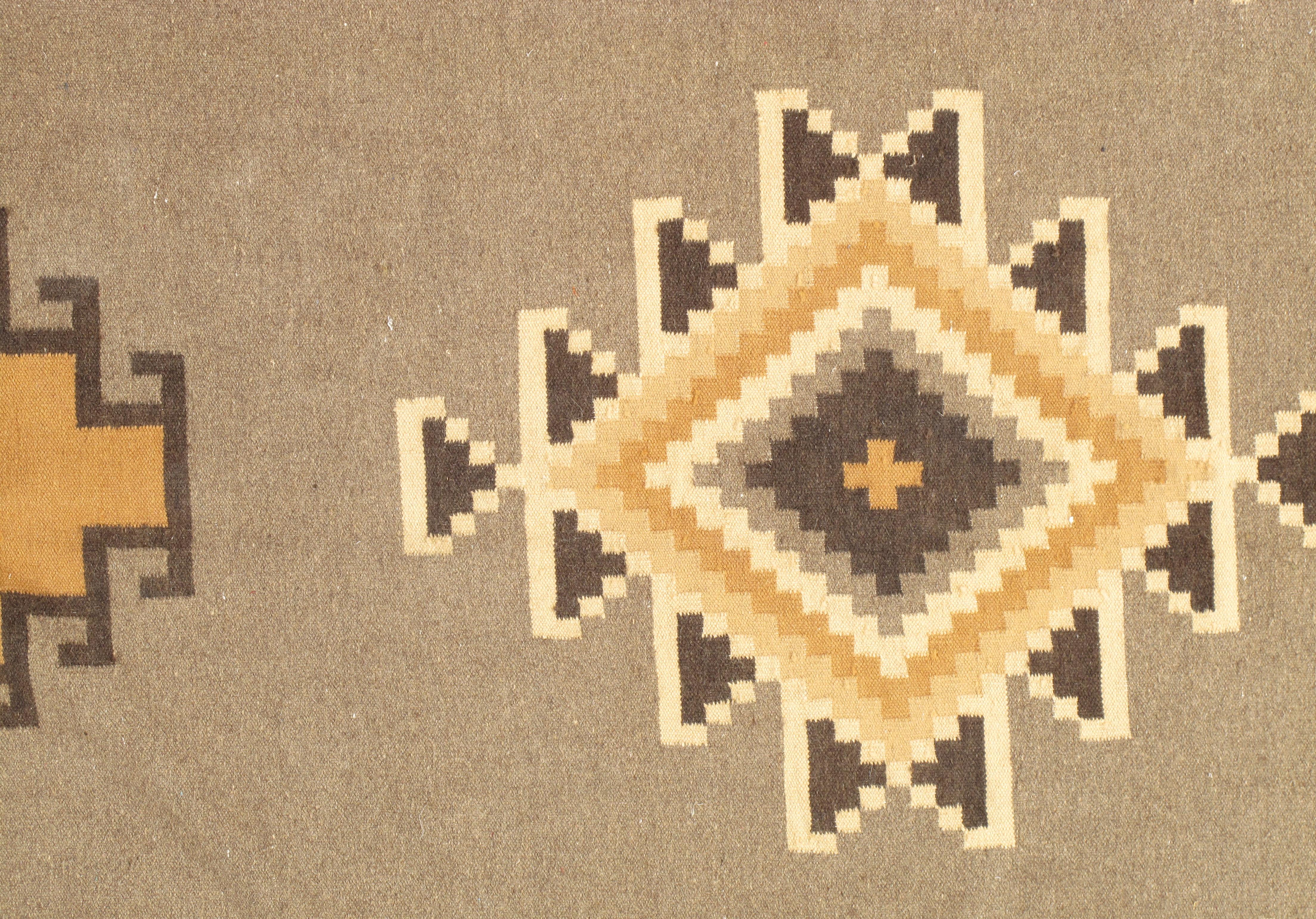 North American Vintage Navajo Rug, Handmade Wool Oriental Rug, Caramel, Beige, Taupe and Brown