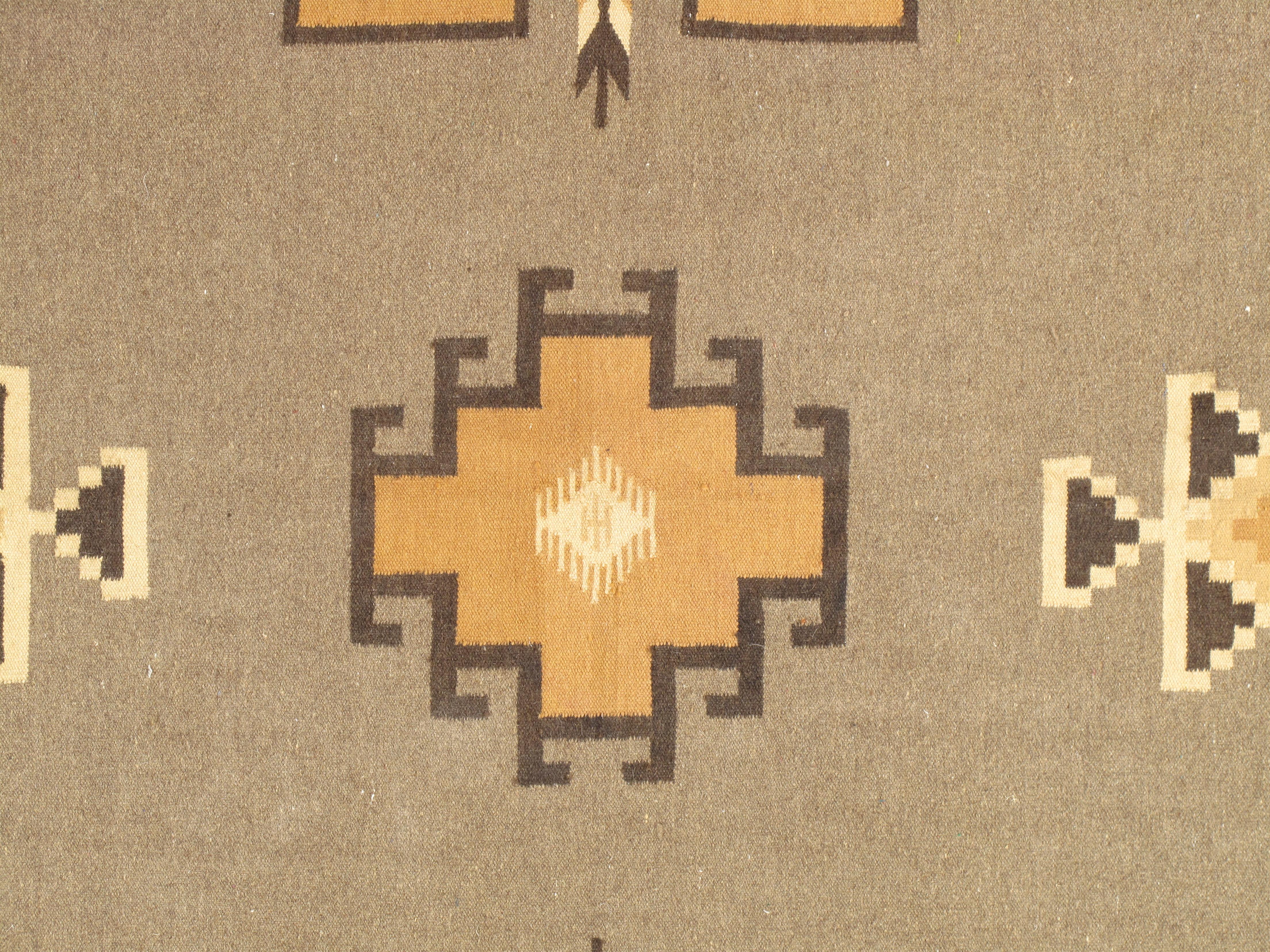 Vintage Navajo Rug, Handmade Wool Oriental Rug, Caramel, Beige, Taupe and Brown 2