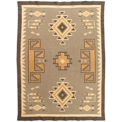 Vintage Navajo Rug, Handmade Wool Oriental Rug, Caramel, Beige, Taupe and Brown