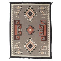 Vintage Navajo Rug, Handmade Wool Oriental Rug, Grey, Beige, and Soft Orange