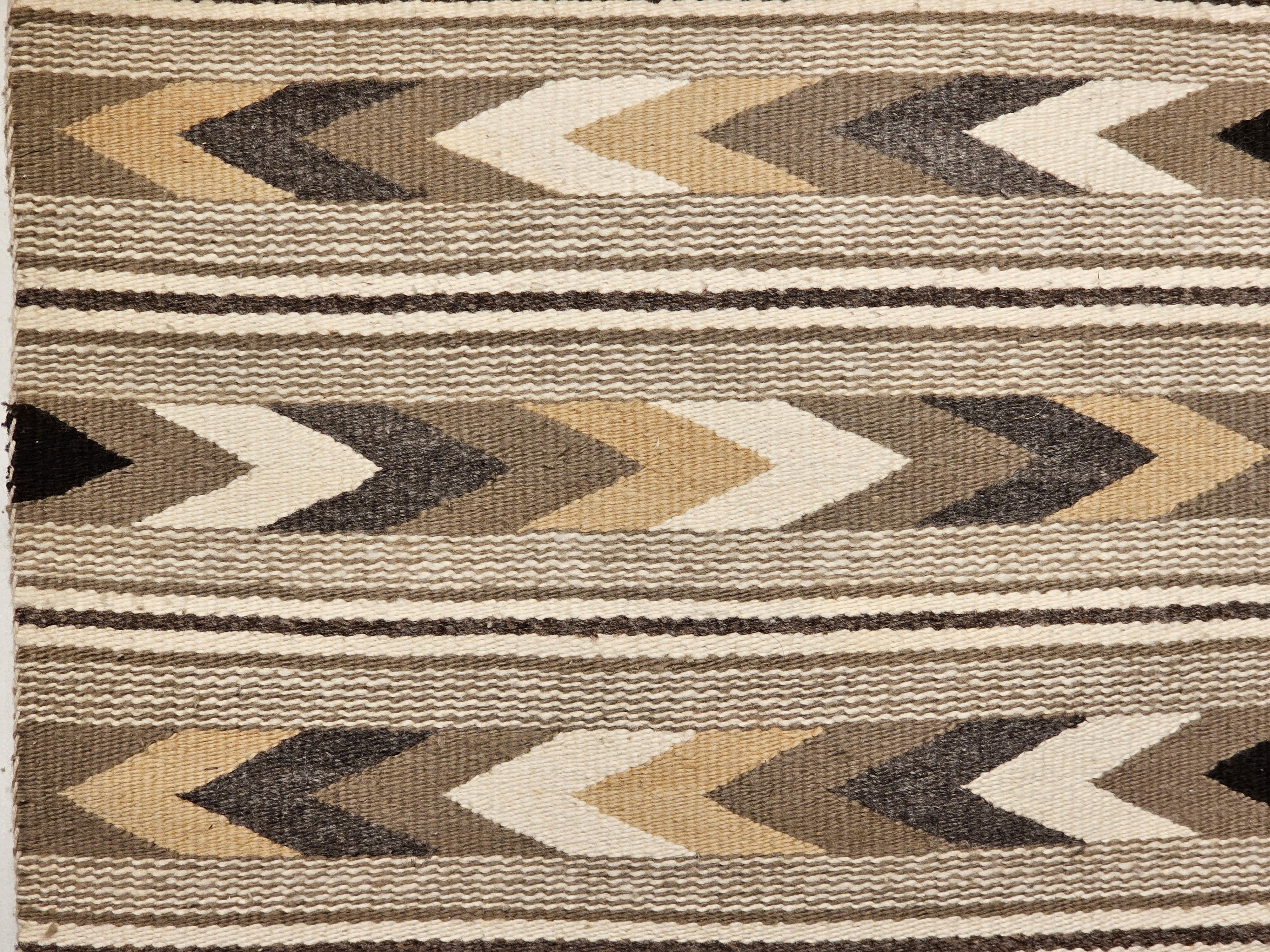 Vintage American Navajo Rug in Chevron Stripe Pattern in Gray, Ivory, Black In Good Condition For Sale In Barrington, IL