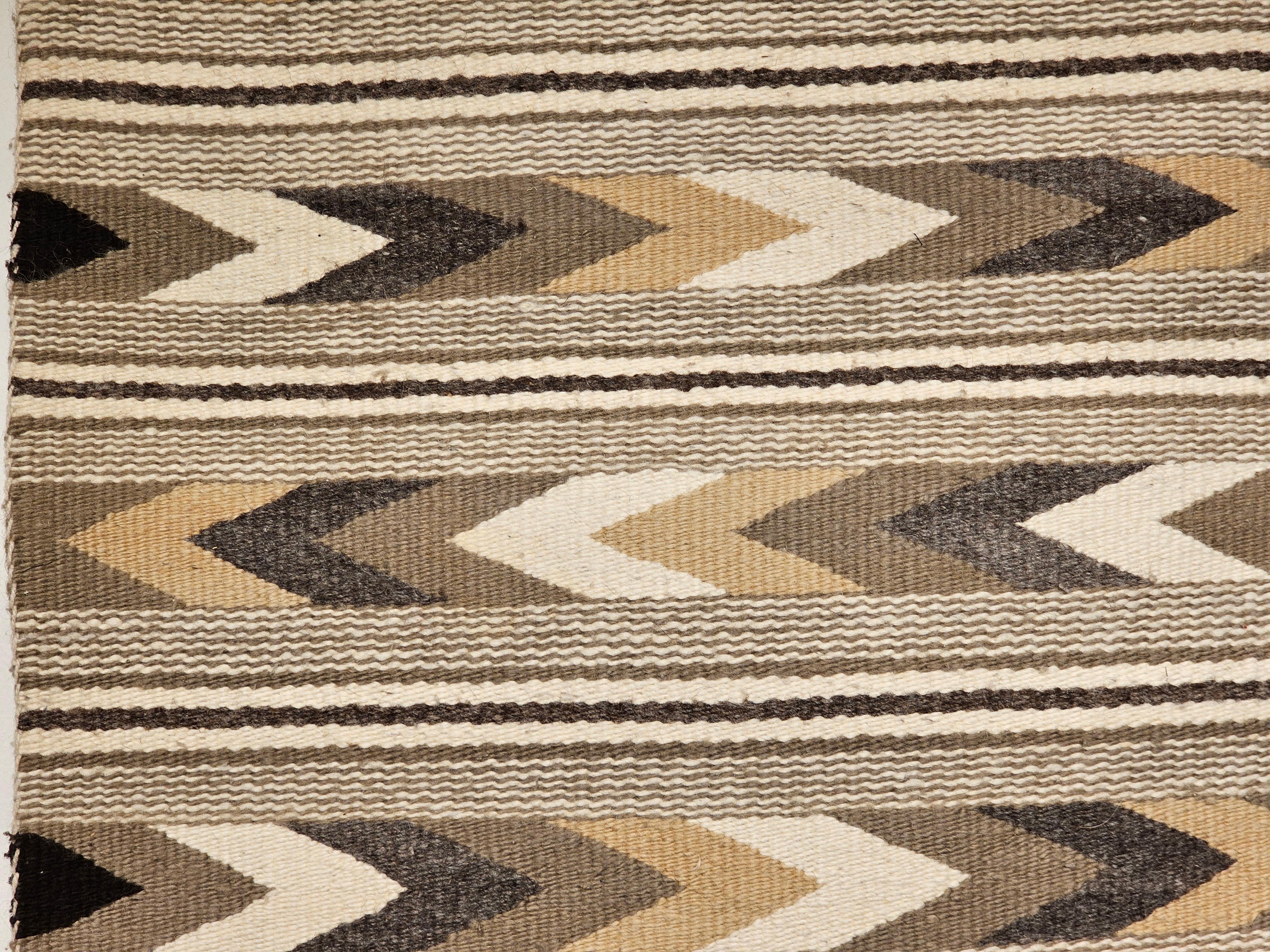 20th Century Vintage American Navajo Rug in Chevron Stripe Pattern in Gray, Ivory, Black For Sale
