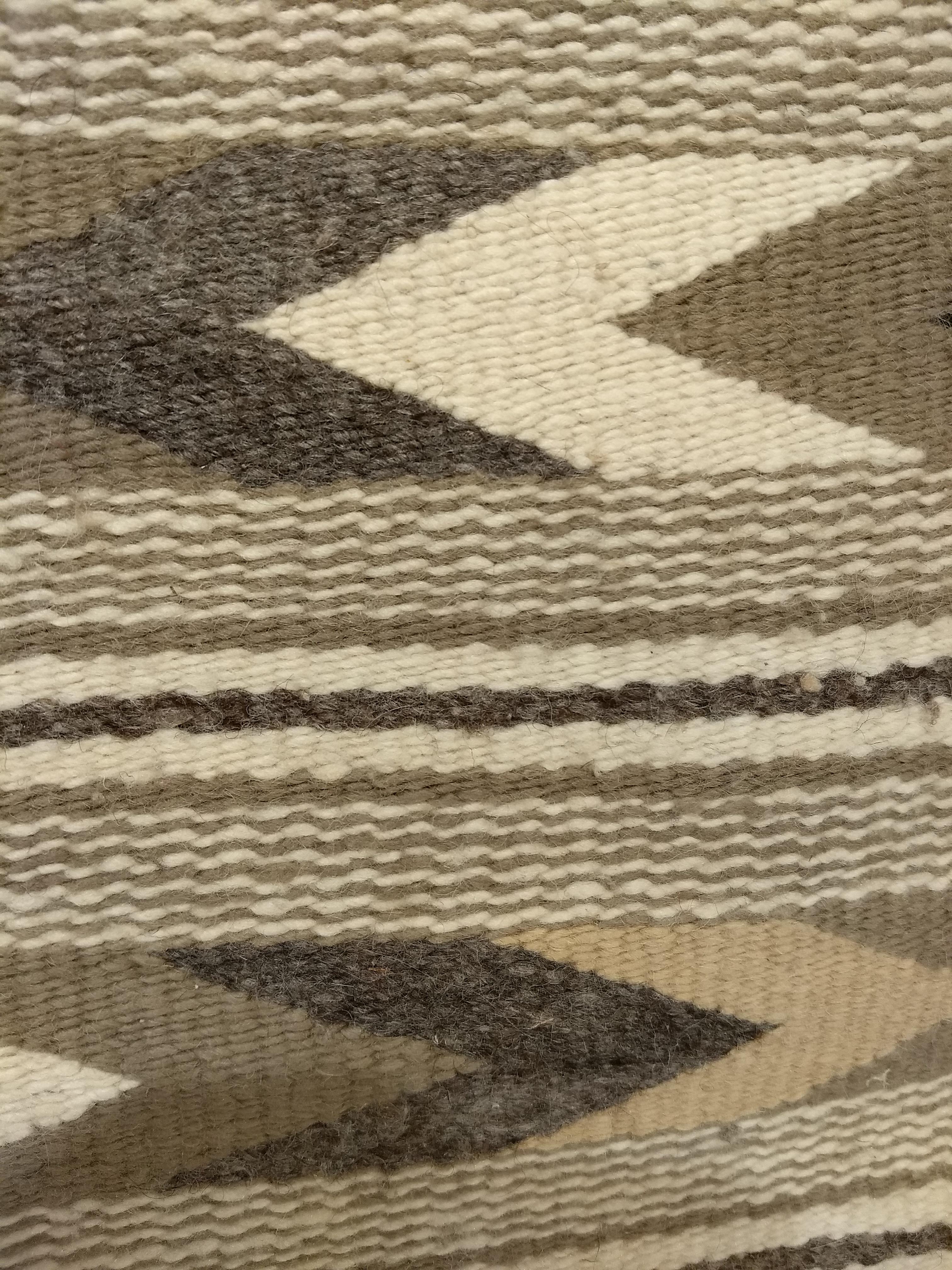 Wool Vintage American Navajo Rug in Chevron Stripe Pattern in Gray, Ivory, Black For Sale