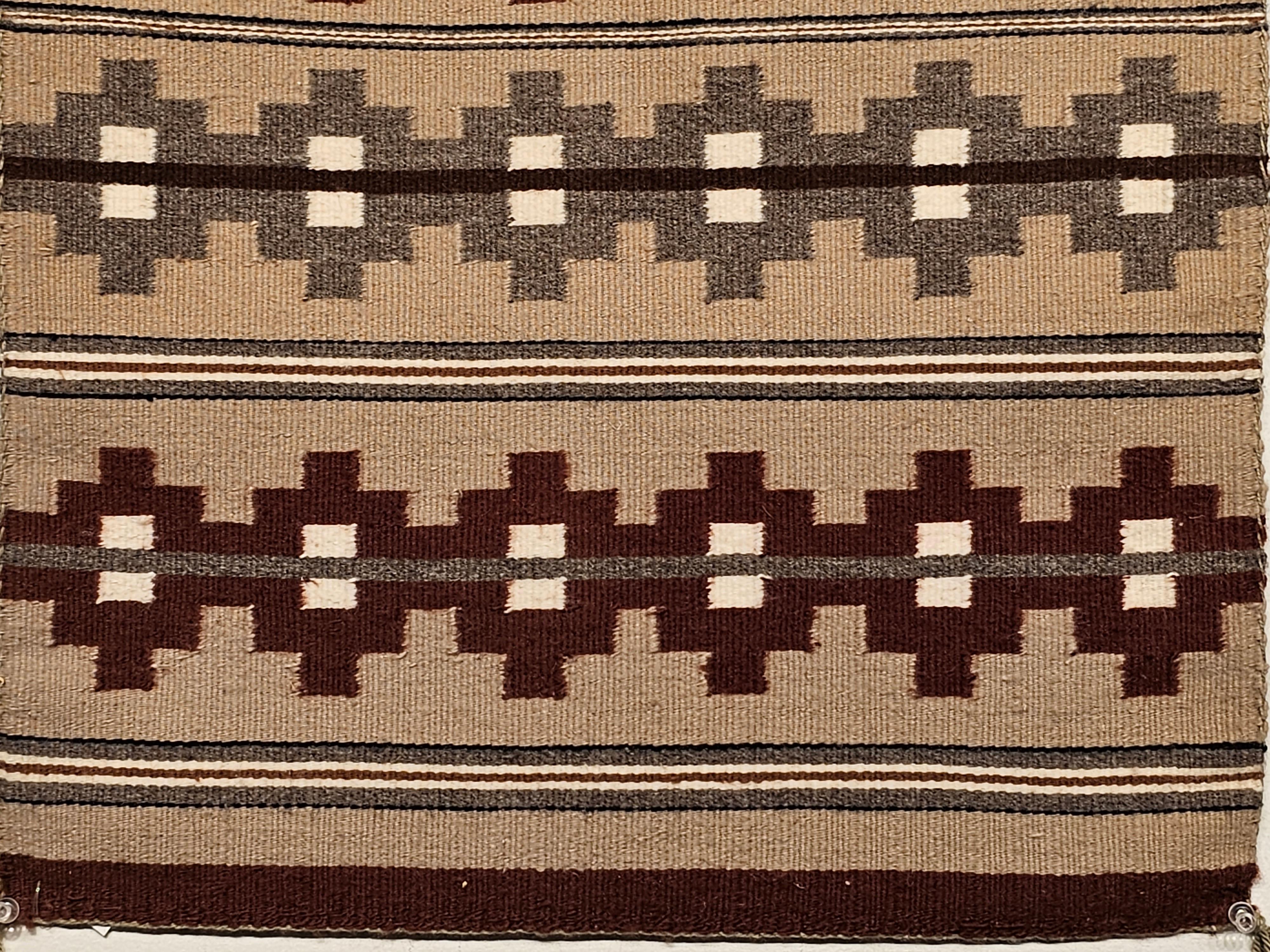 American Vintage Navajo Rug in a Banded Pattern in Burgundy, Gray, Ivory, Taupe, Brown For Sale