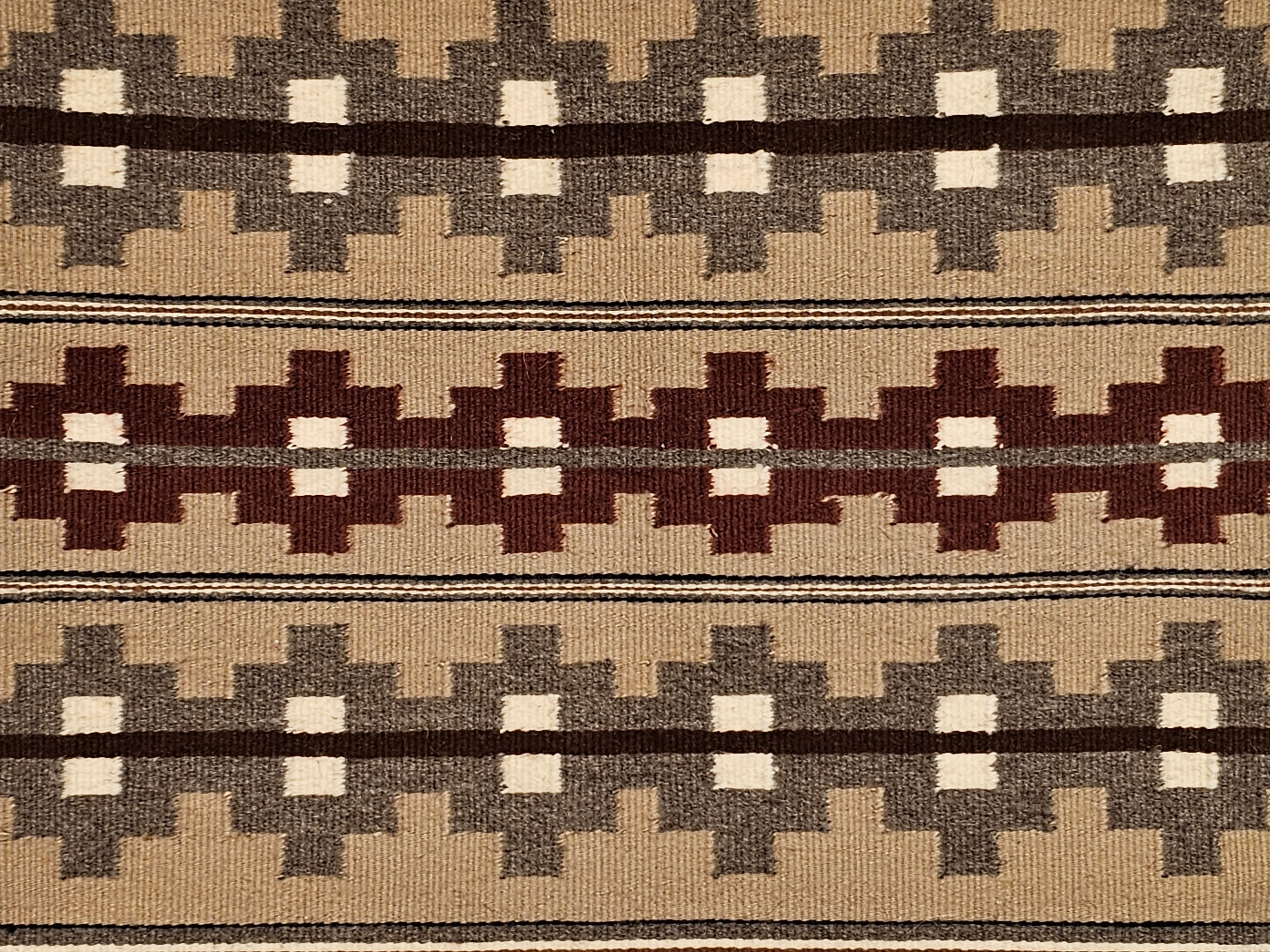 Vegetable Dyed Vintage Navajo Rug in a Banded Pattern in Burgundy, Gray, Ivory, Taupe, Brown For Sale