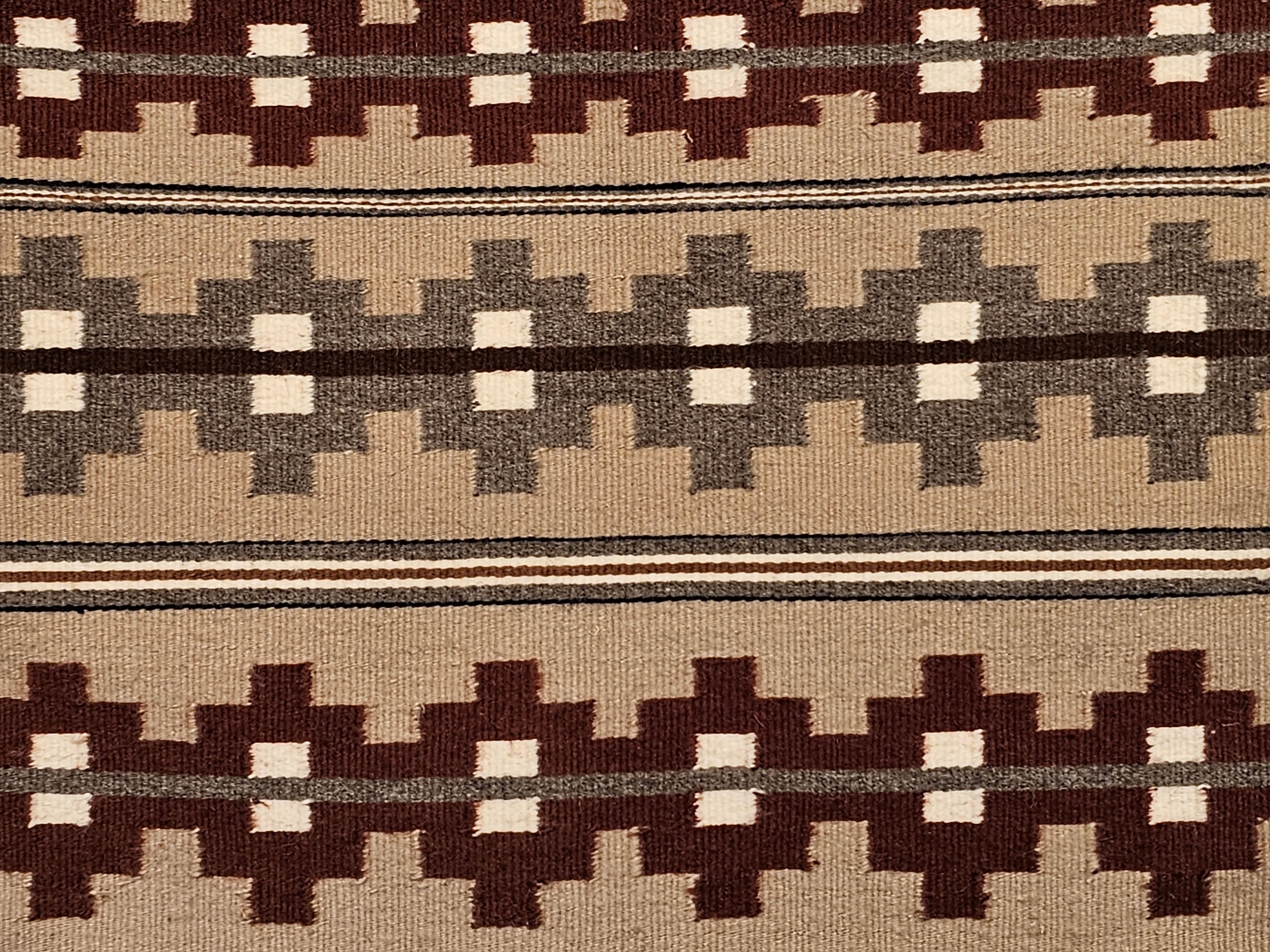 Vintage Navajo Rug in a Banded Pattern in Burgundy, Gray, Ivory, Taupe, Brown In Good Condition For Sale In Barrington, IL