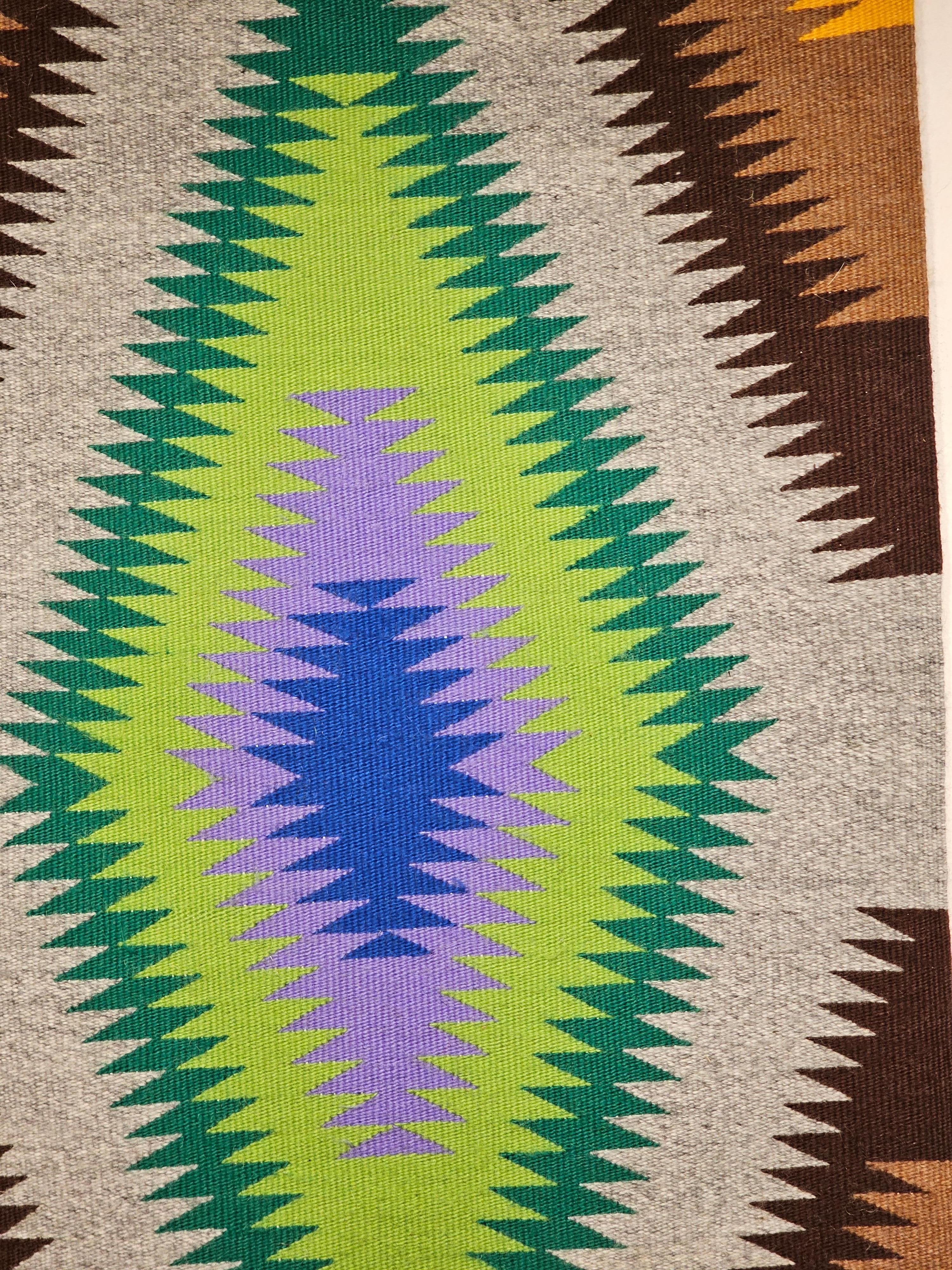 Vintage American Navajo Rug in Eye Dazzler Pattern in Blue, Lavender, Green In Good Condition For Sale In Barrington, IL