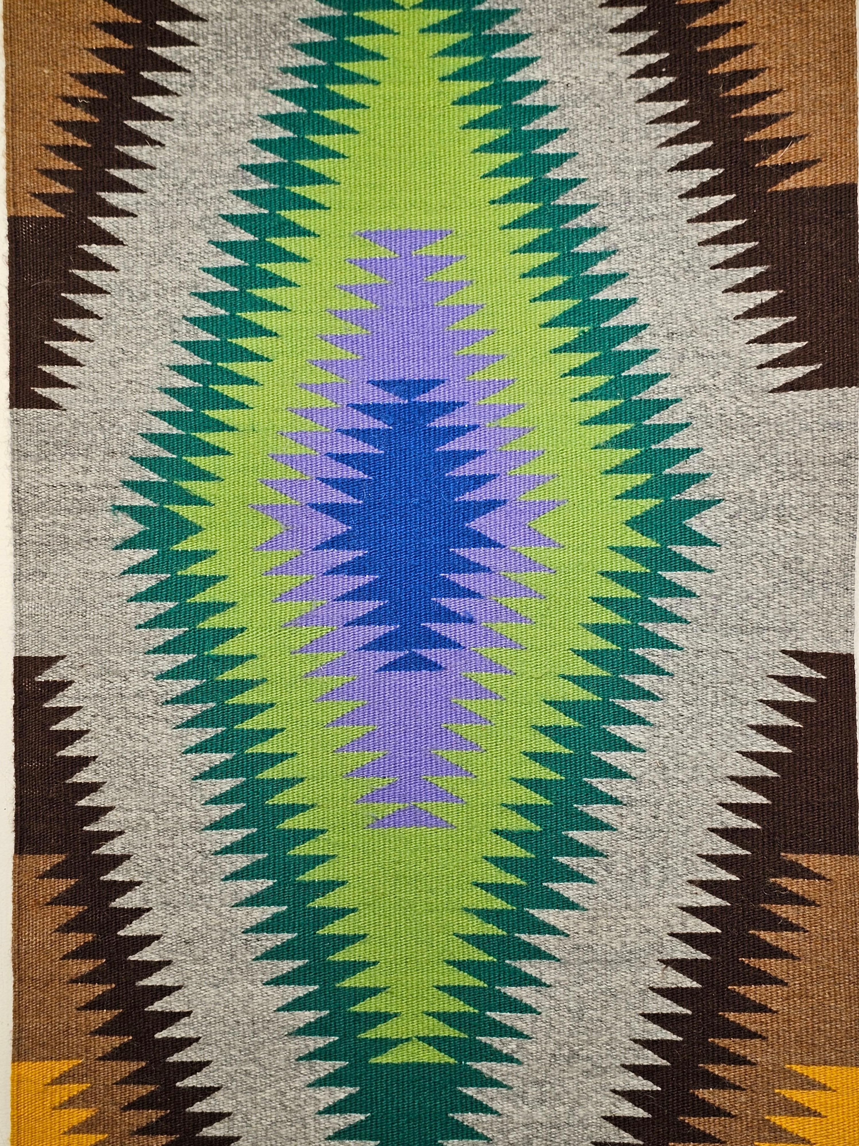 Wool Vintage American Navajo Rug in Eye Dazzler Pattern in Blue, Lavender, Green For Sale