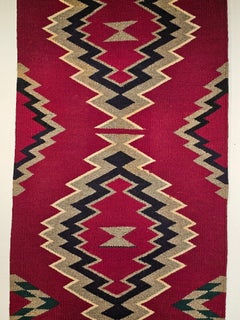 Vintage American Navajo Rug in Storm Pattern in Maroon, Black, Gray, Ivory