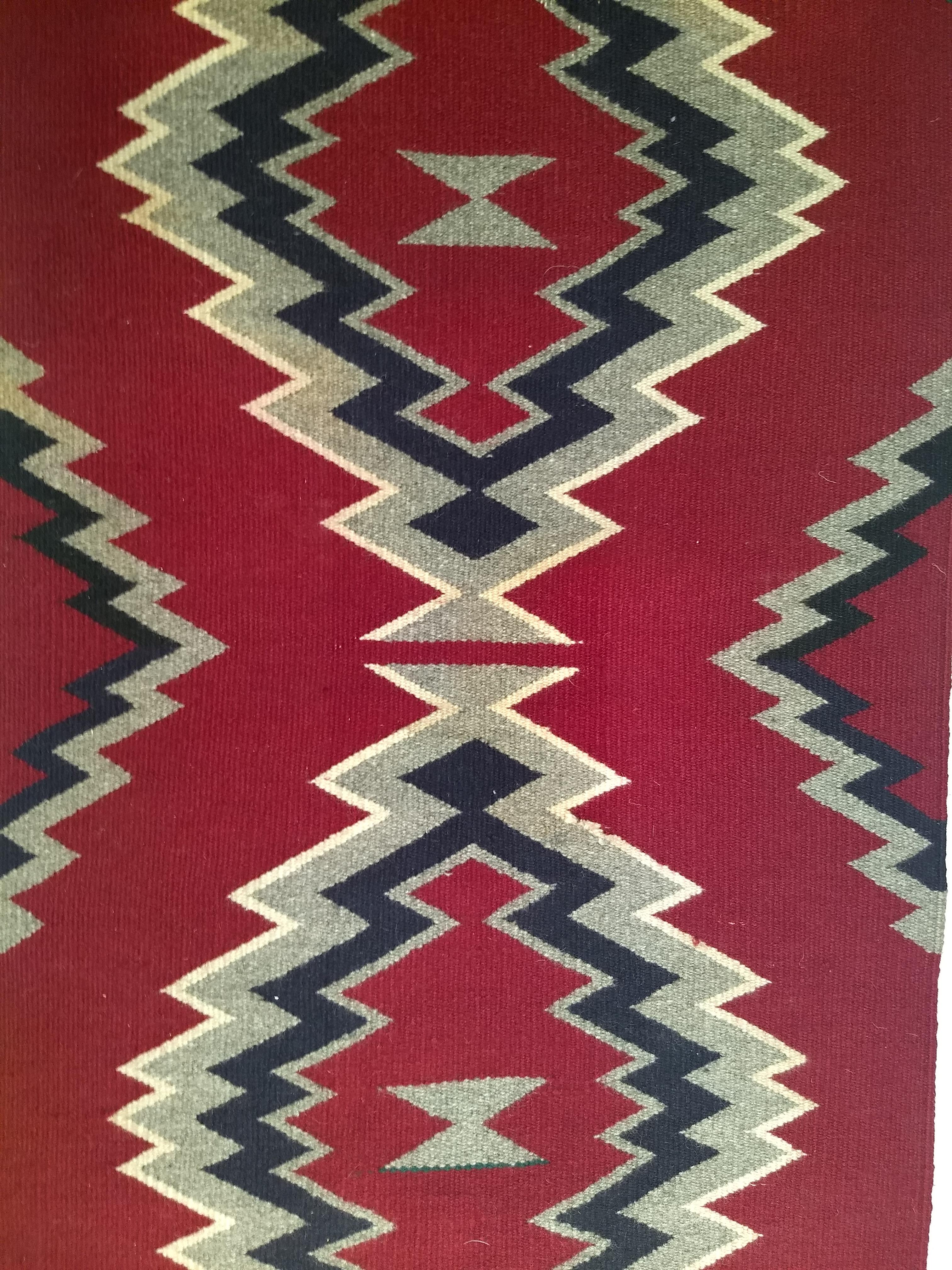 Vegetable Dyed Vintage American Navajo Rug in Storm Pattern in Maroon, Black, Gray, Ivory For Sale