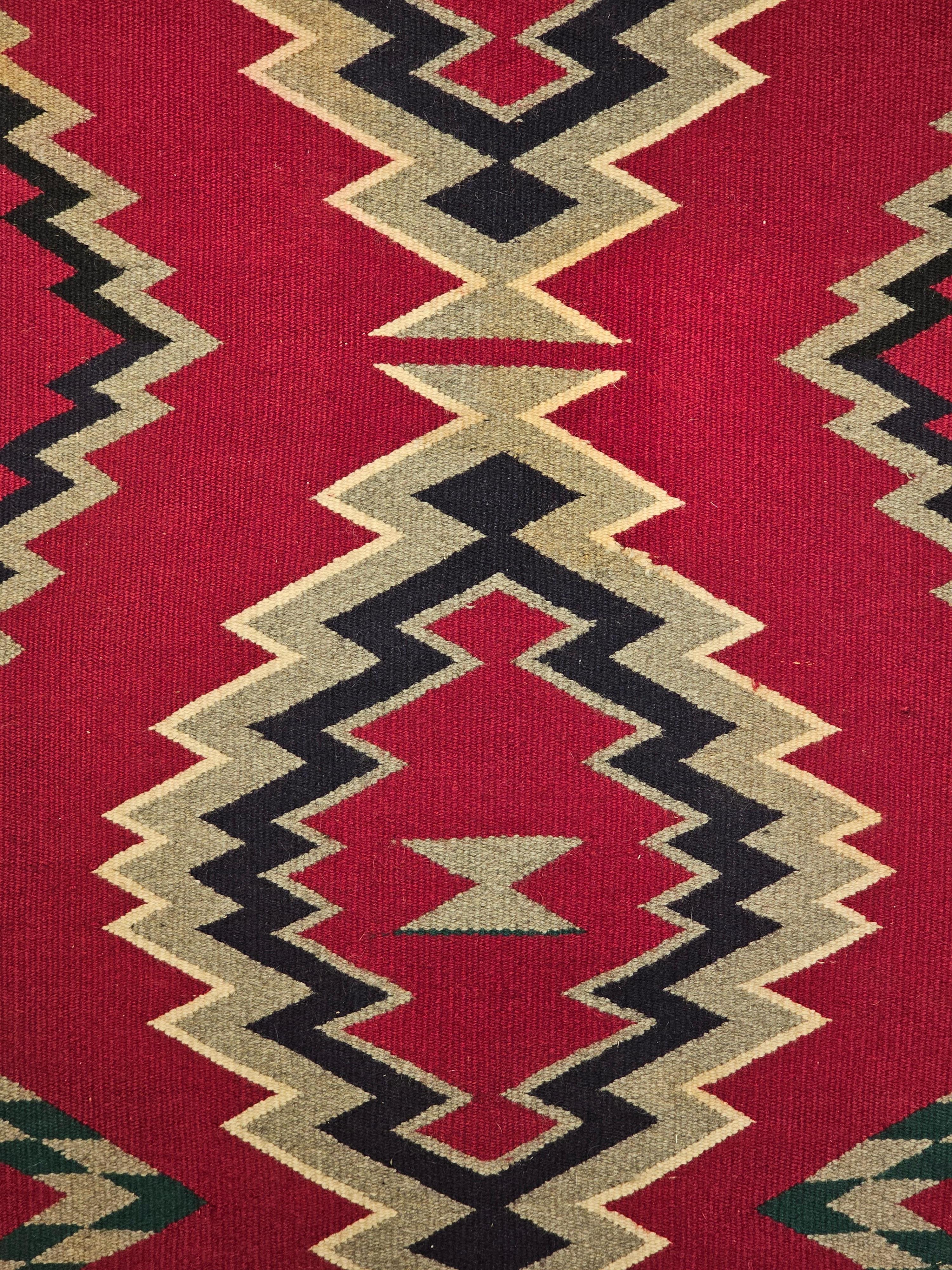Wool Vintage American Navajo Rug in Storm Pattern in Maroon, Black, Gray, Ivory For Sale