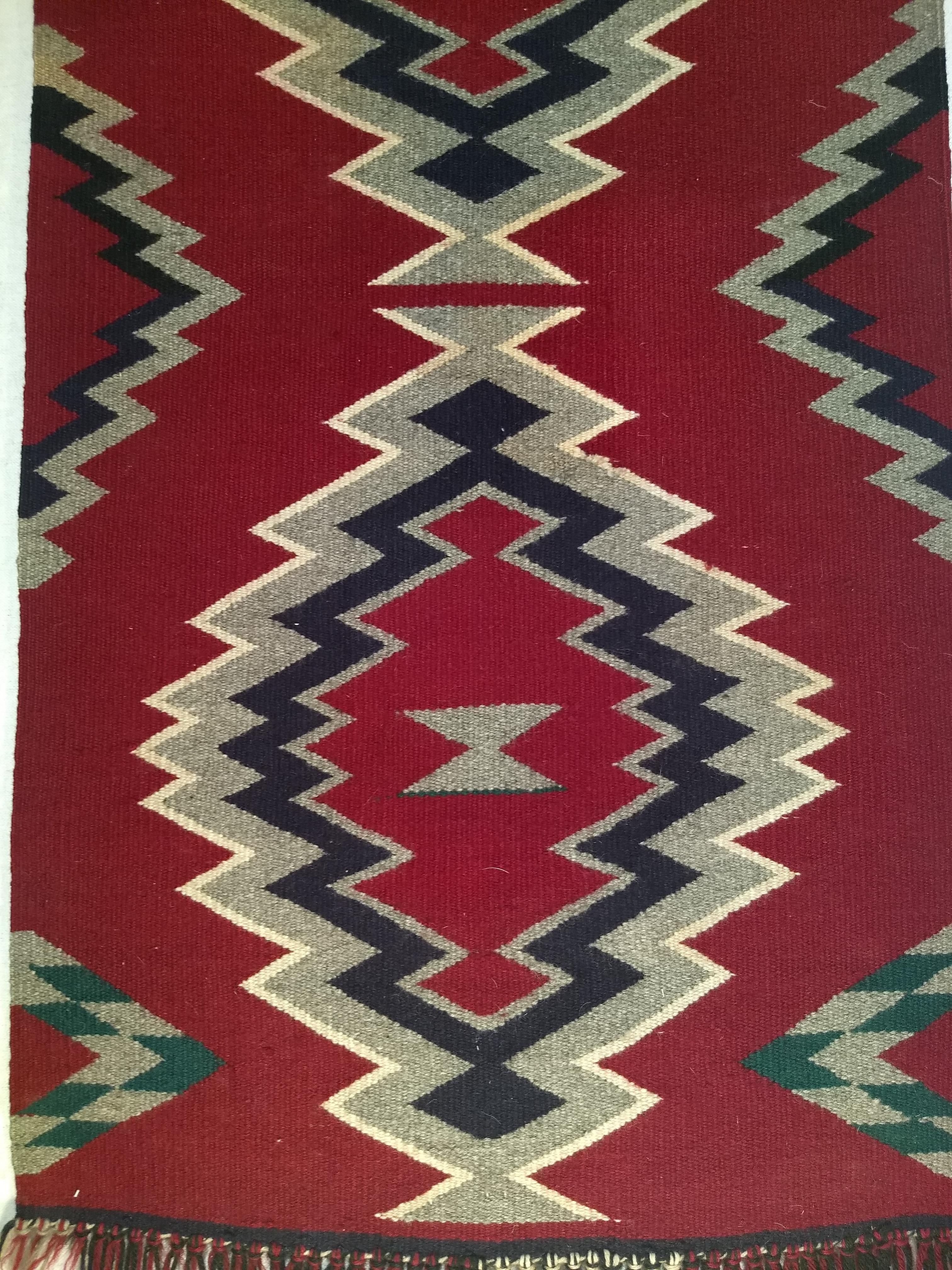 Vintage American Navajo Rug in Storm Pattern in Maroon, Black, Gray, Ivory For Sale 1