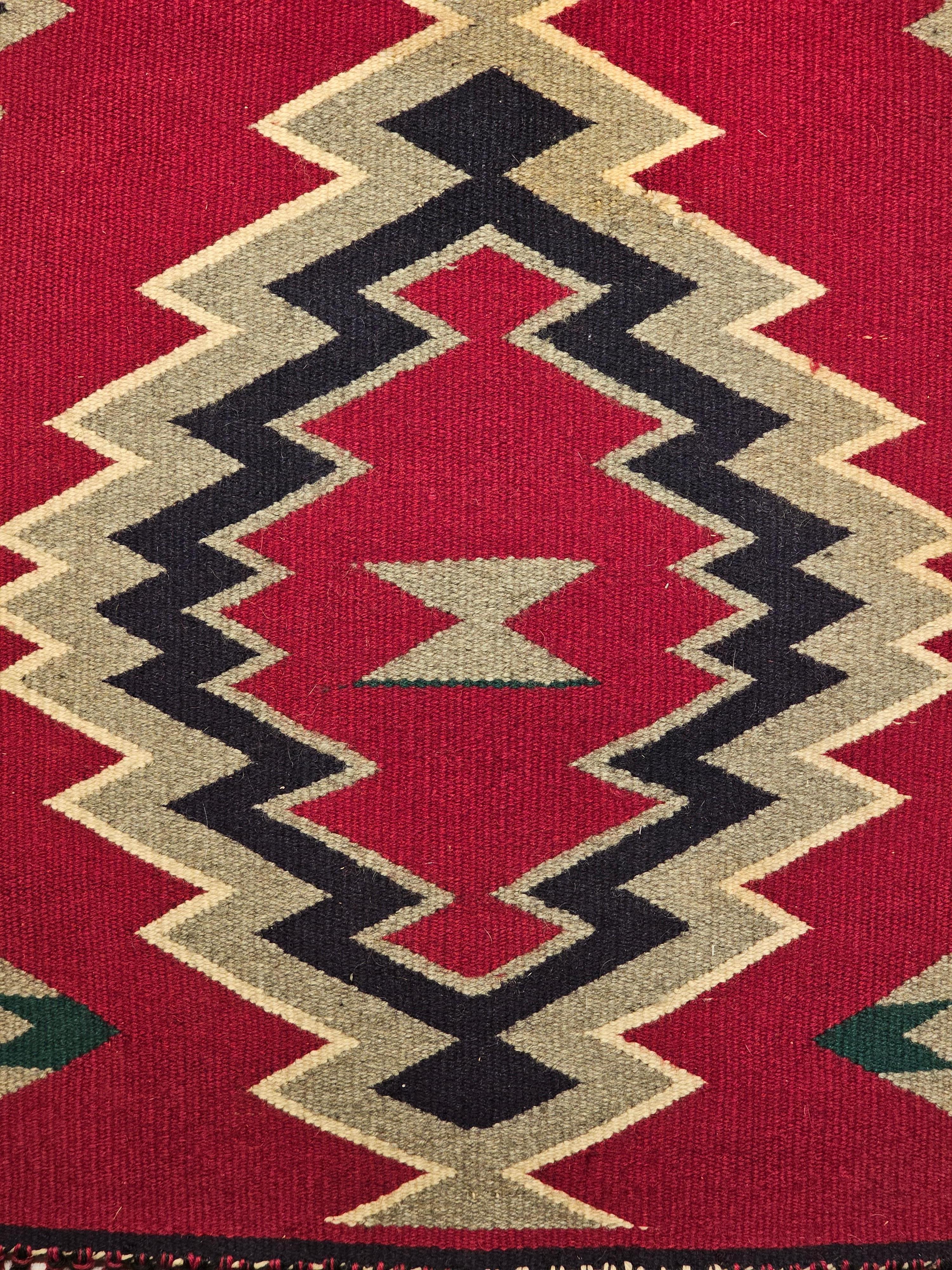 Vintage American Navajo Rug in Storm Pattern in Maroon, Black, Gray, Ivory For Sale 2