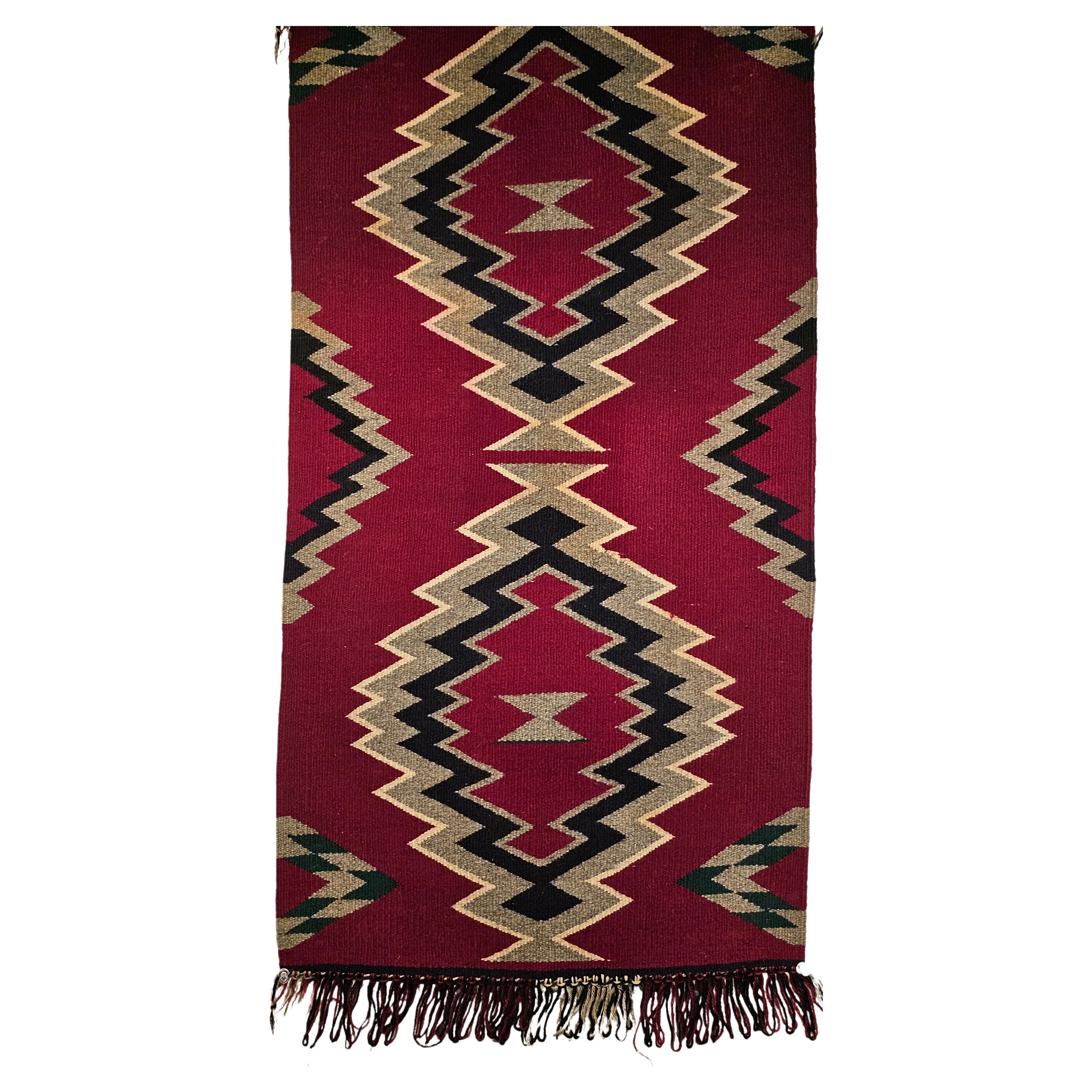 Vintage American Navajo Rug in Storm Pattern in Maroon, Black, Gray, Ivory