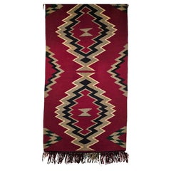 Vintage Navajo Rug in Storm Pattern in Maroon, Black, Gray, Ivory, Green