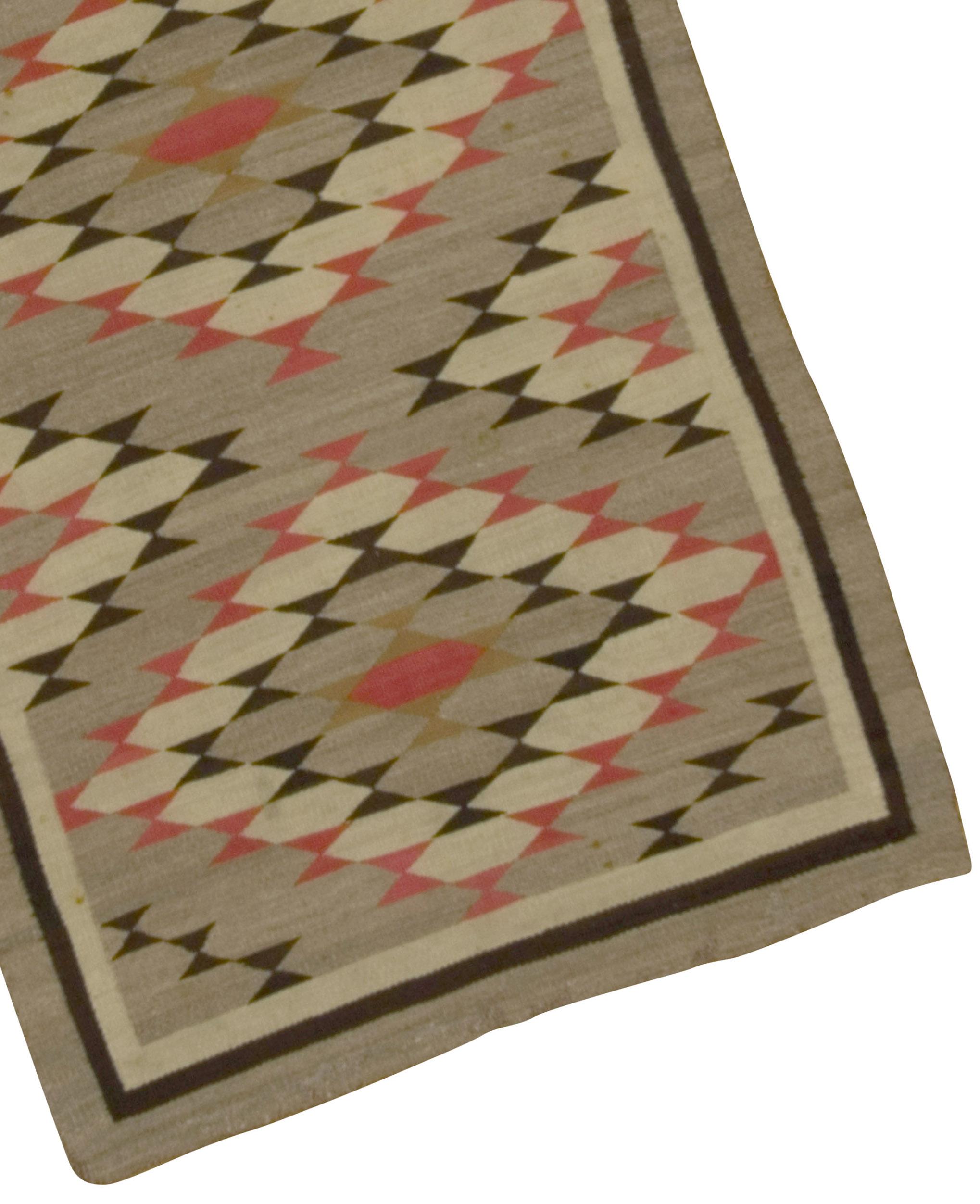 Hand-Woven Vintage Navajo Rug Kilim, circa 1940 3'7 x 4'10 For Sale