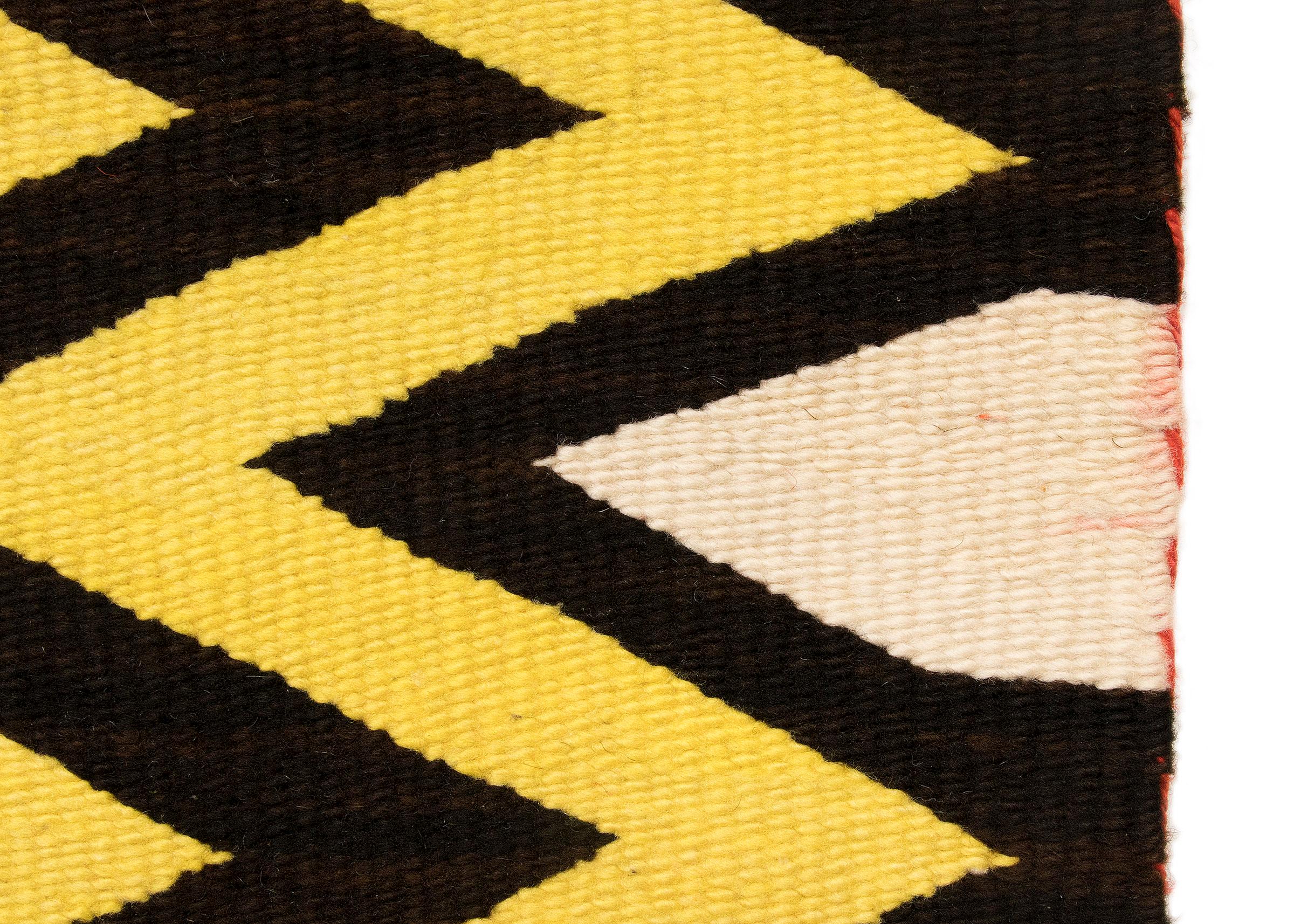 Hand-Woven Vintage Navajo Rug, Lightning Pattern, circa 1935, Yellow, Red, Black, & White