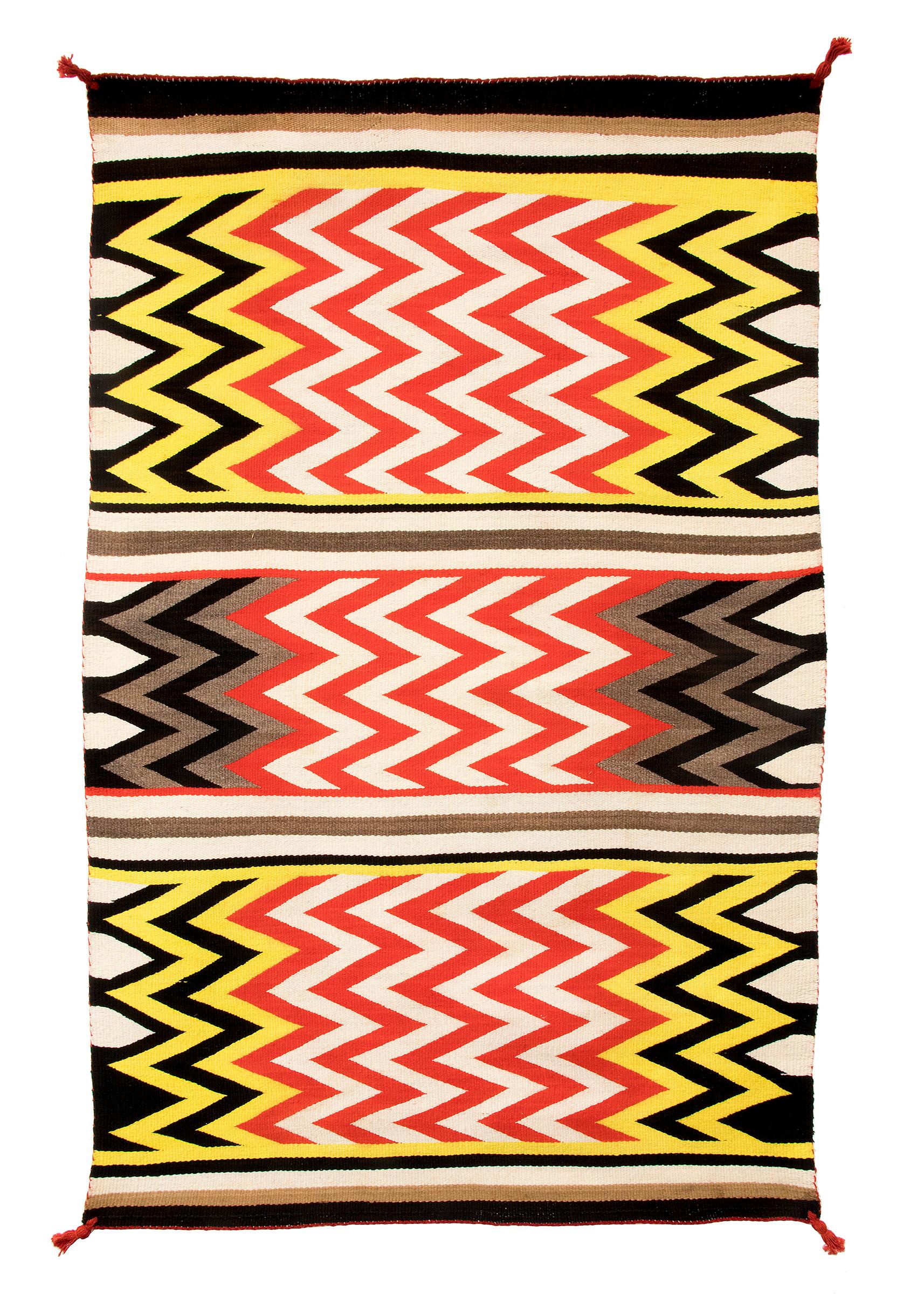 Mid-20th Century Vintage Navajo Rug, Lightning Pattern, circa 1935, Yellow, Red, Black, & White