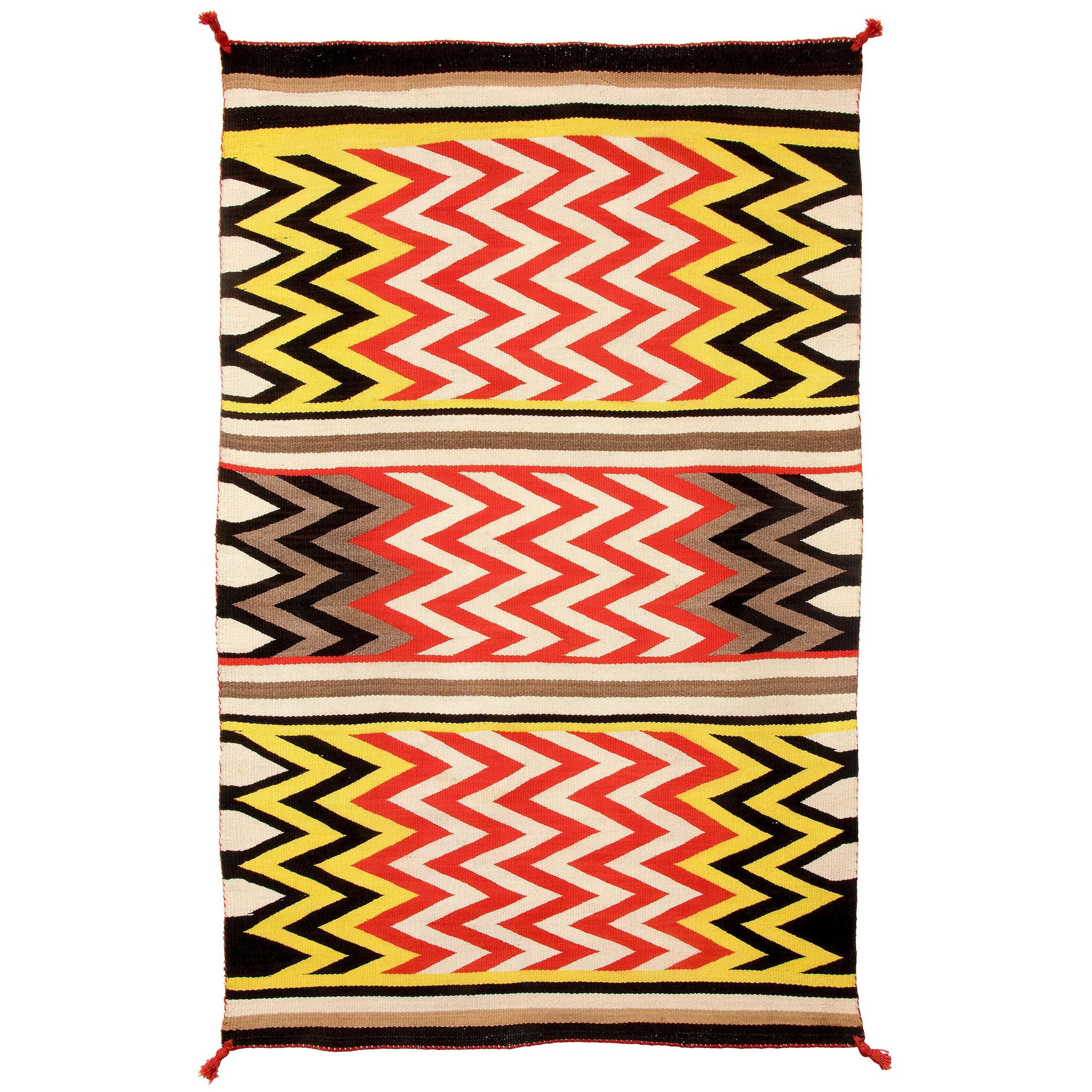 Vintage Navajo Rug, Lightning Pattern, circa 1935, Yellow, Red, Black, & White