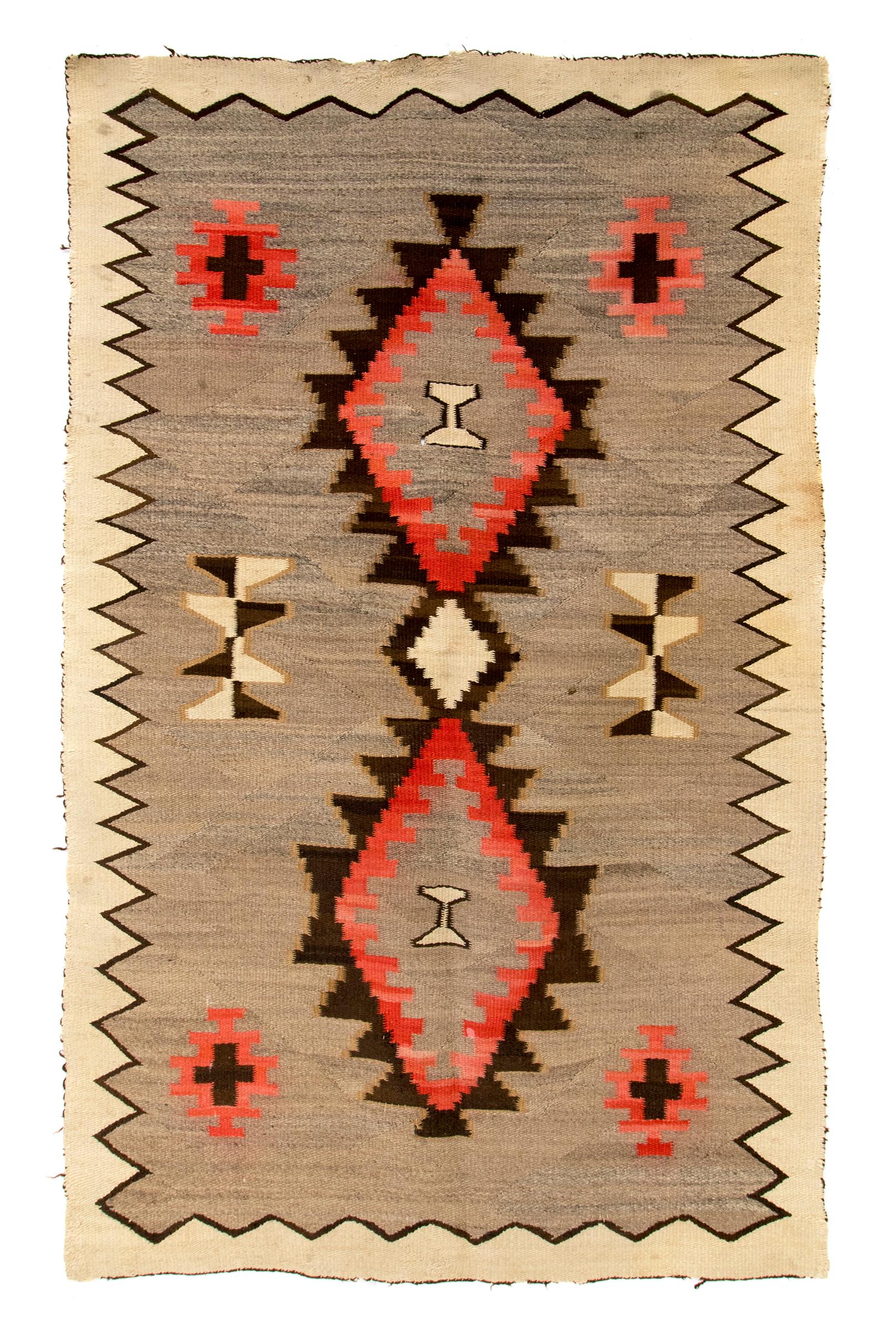 Wool Vintage Navajo Rug, Pan Reservation, Klagetoh, circa 1940s-1950s, Gray Red Ivory