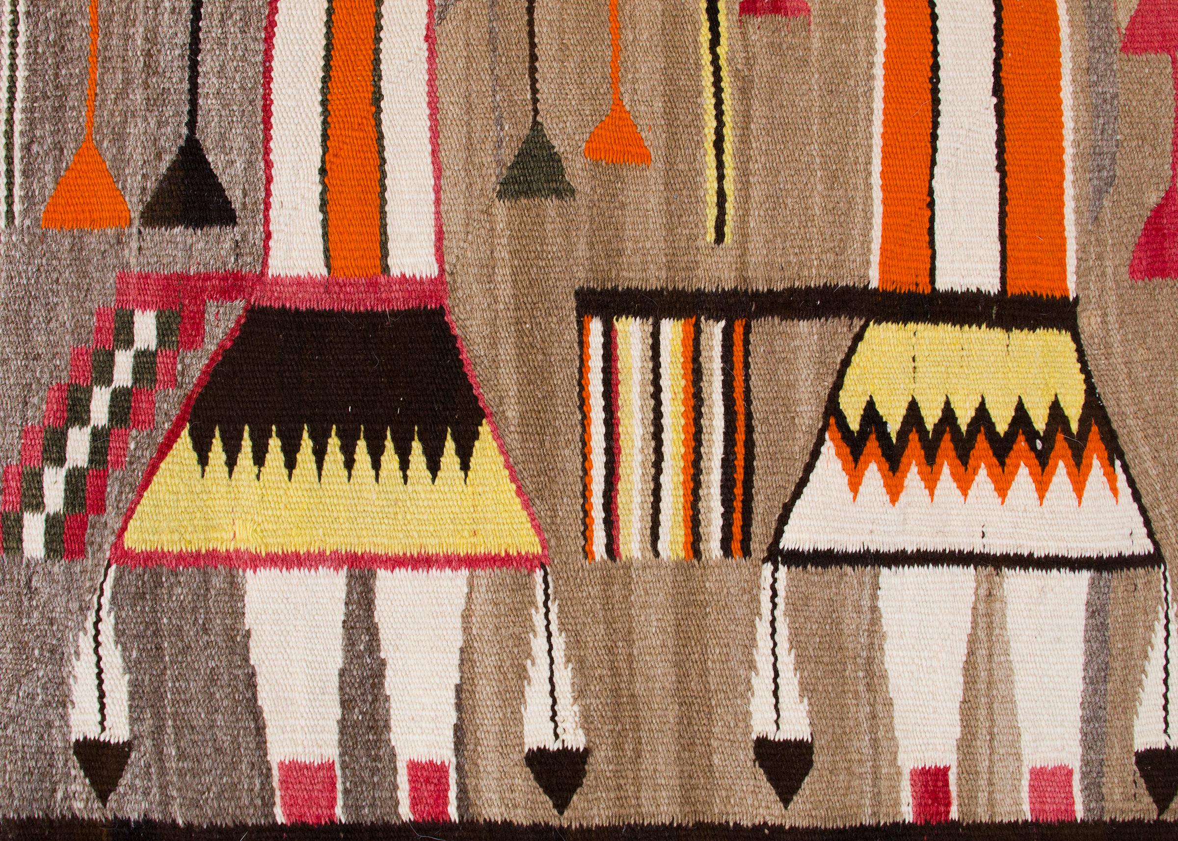 Native American Vintage Navajo Rug, Pictorial Yei Weaving circa 1920s-1930s Southwestern Textile