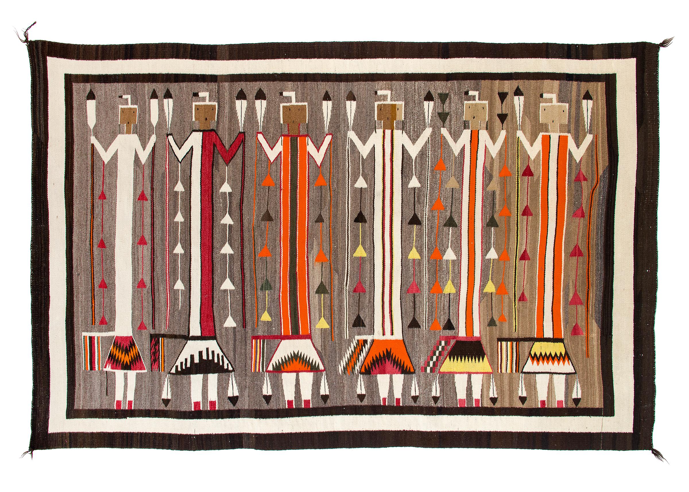Hand-Woven Vintage Navajo Rug, Pictorial Yei Weaving circa 1920s-1930s Southwestern Textile