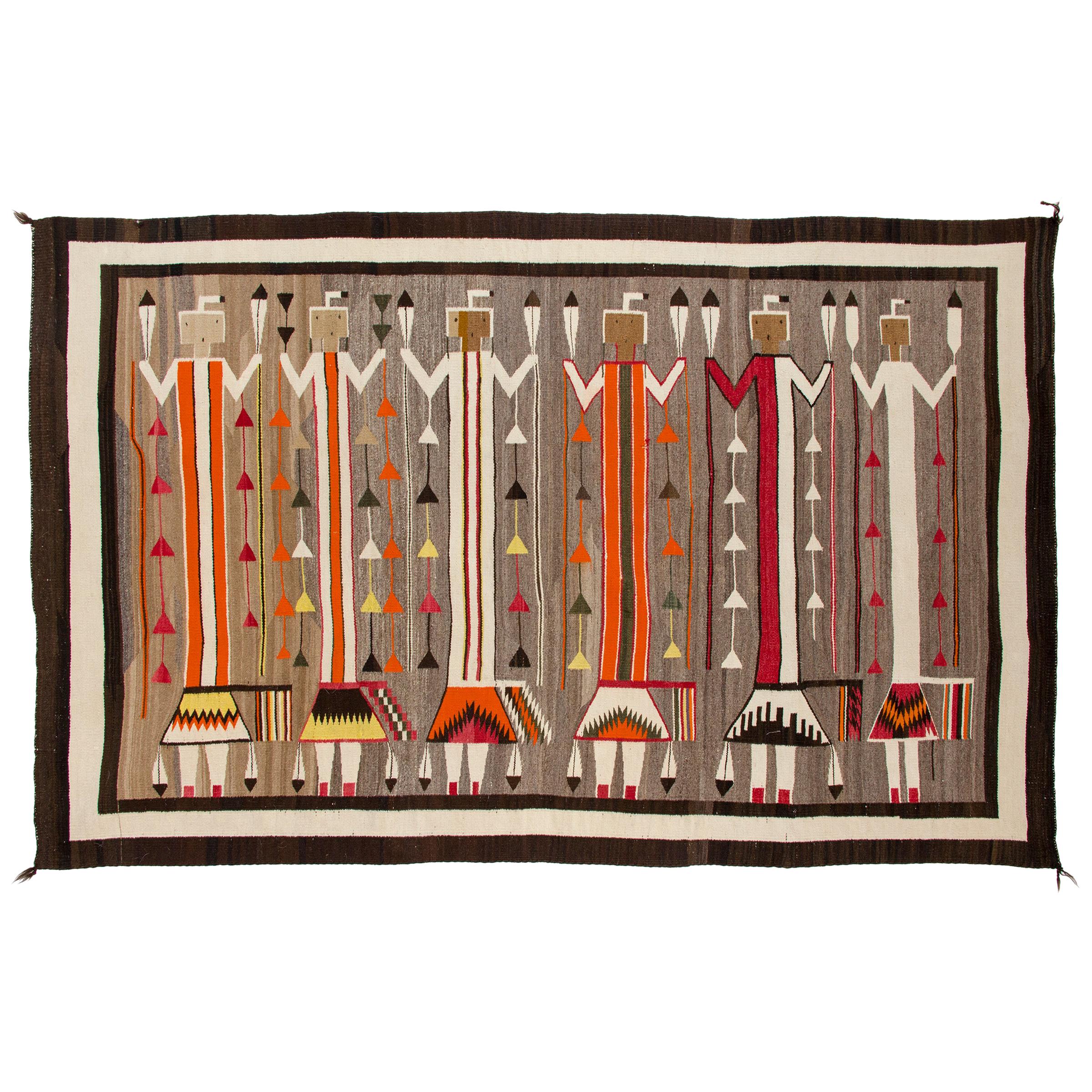 Vintage Navajo Rug, Pictorial Yei Weaving circa 1920s-1930s Southwestern Textile