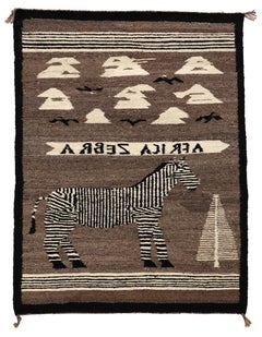 1950s Vintage Navajo Pictorial Rug with African Zebra Motif and Text