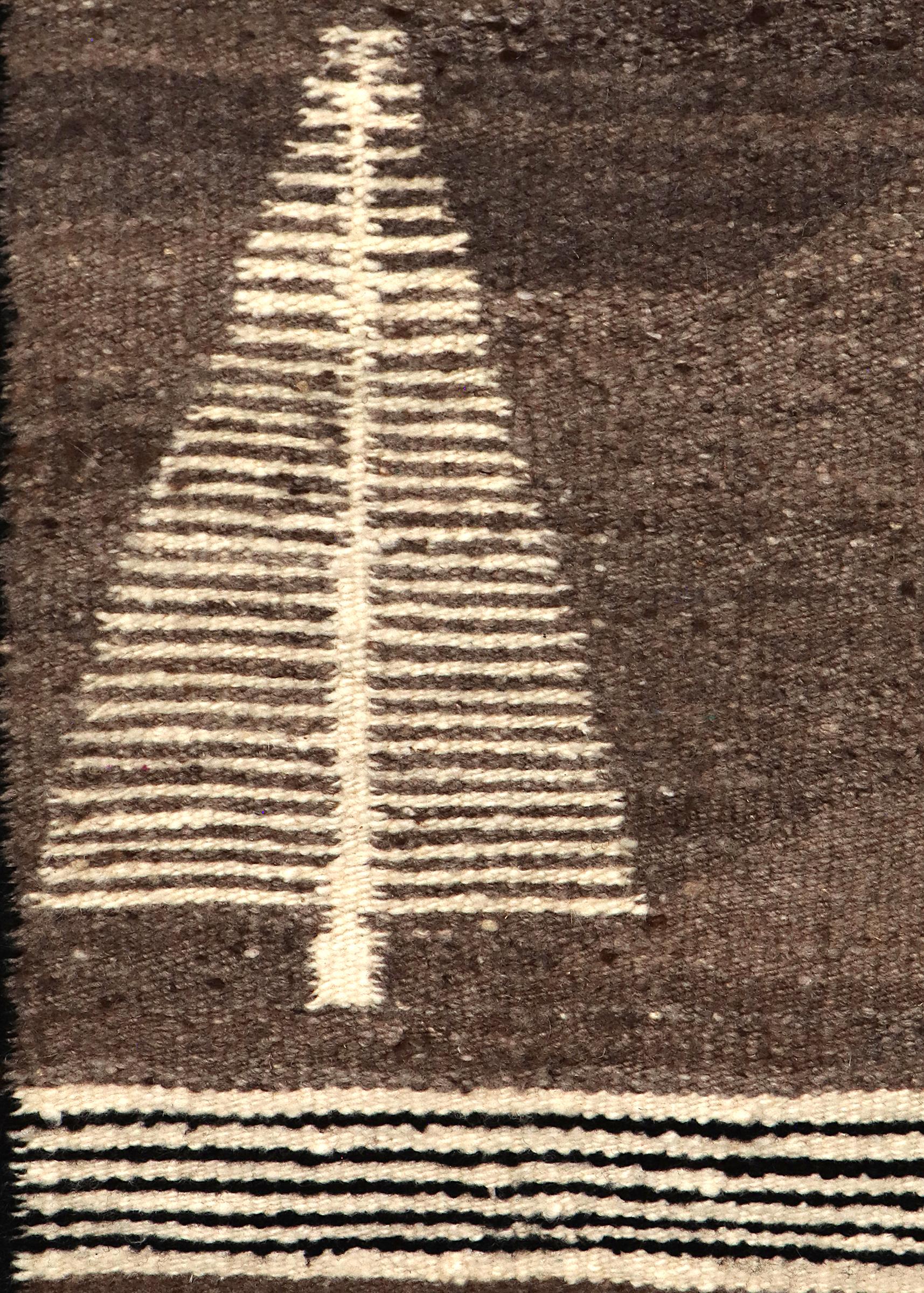 Wool Vintage Navajo Rug, Pictorial, Zebra, Clouds, Birds, 1950s, Brown, Black, White For Sale
