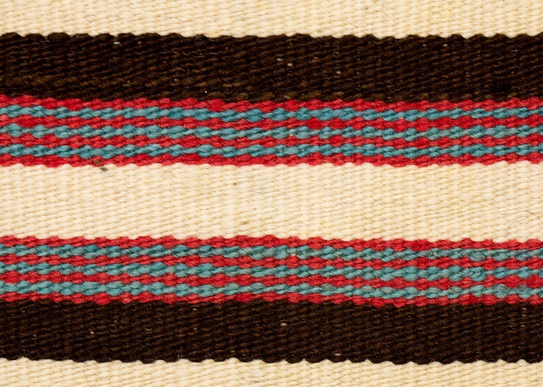 American Vintage Navajo Rug, Tan, Brown, Red and Blue Pattern, circa 1930s For Sale