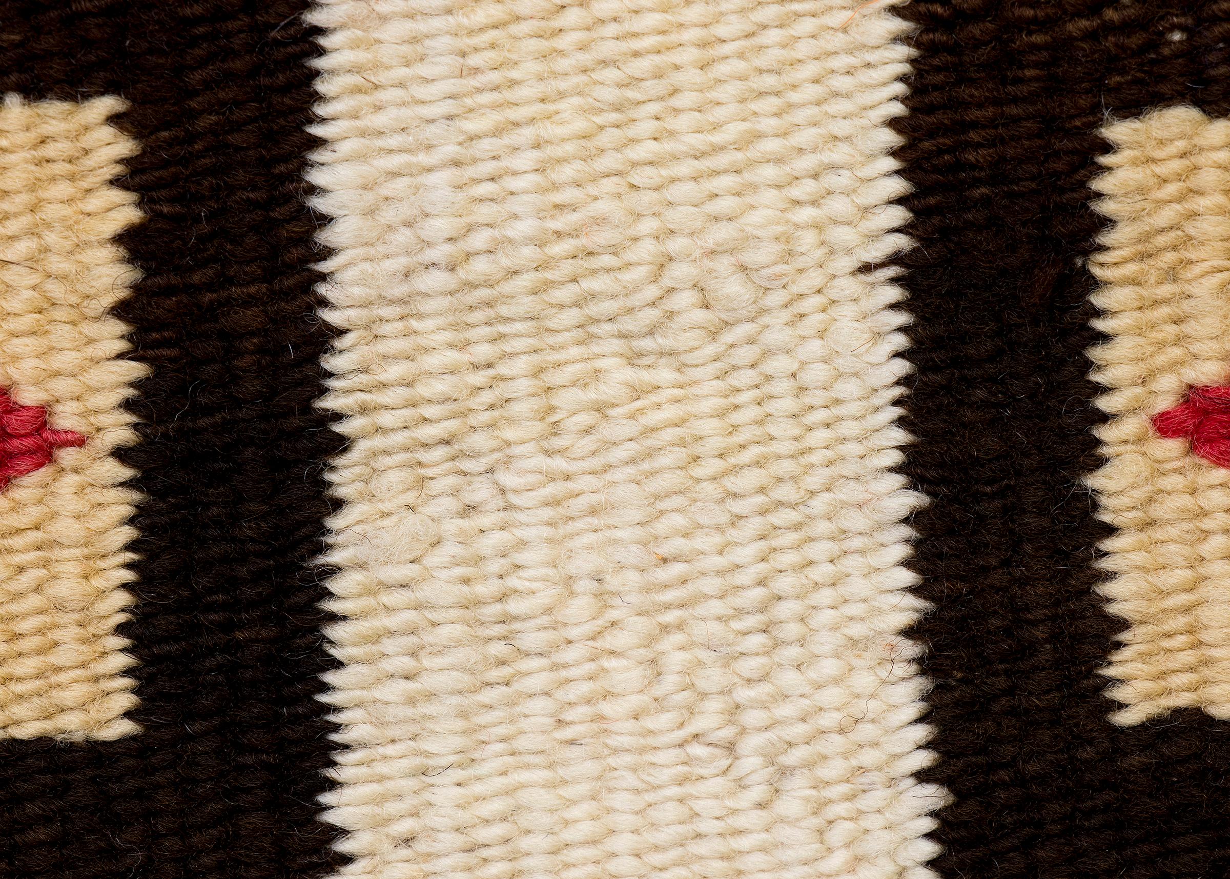 American Navajo Rug 1930s, Chinle Stripe & Diamond Pattern Ivory Camel Brown Blue Red For Sale