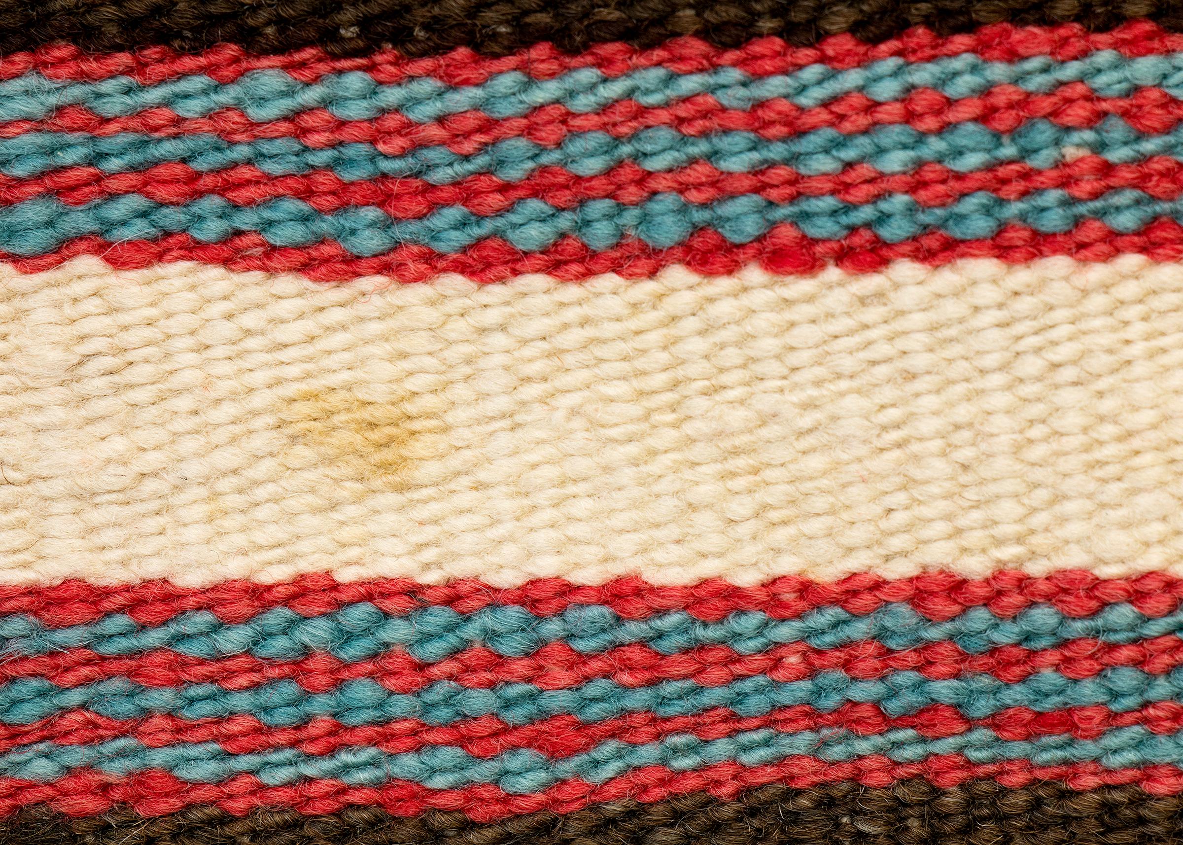 Navajo Rug 1930s, Chinle Stripe & Diamond Pattern Ivory Camel Brown Blue Red In Good Condition For Sale In Denver, CO