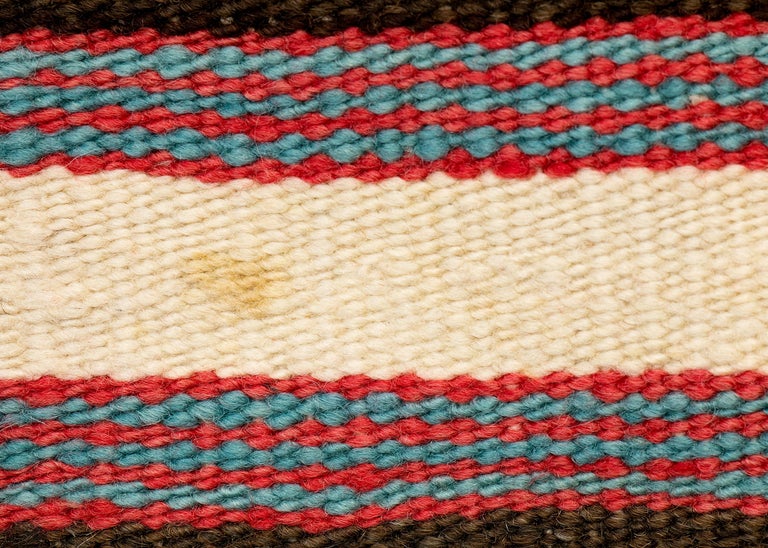 Mid-20th Century Vintage Navajo Rug, Tan, Brown, Red and Blue Pattern, circa 1930s For Sale