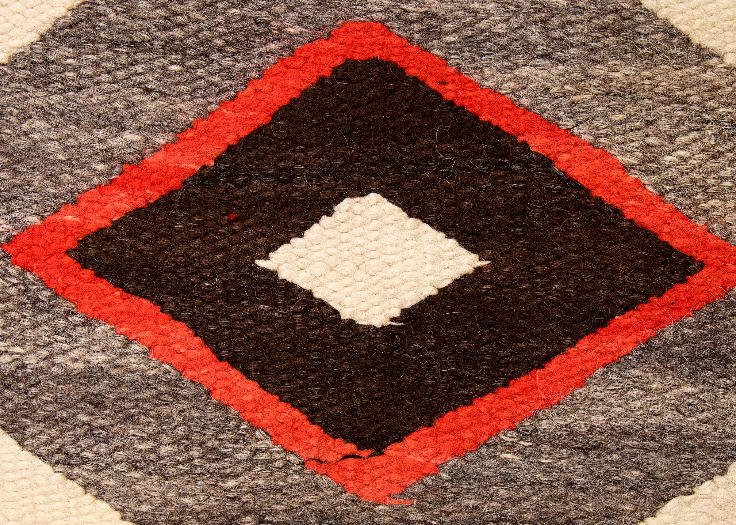 Native American Vintage Navajo Rug, Trading Post Era Southwestern Weaving, Red Brown Black White For Sale