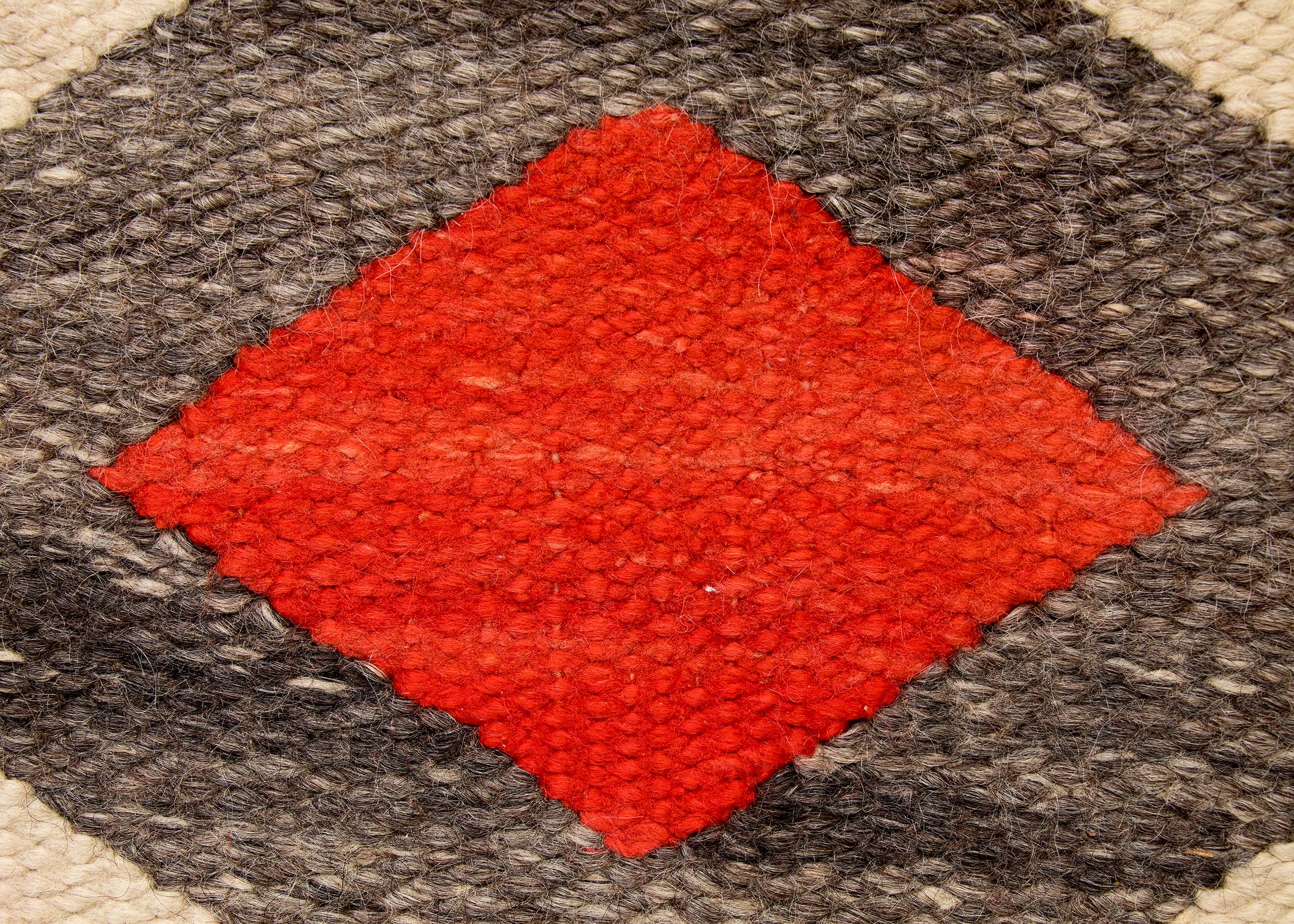 Hand-Woven Vintage Navajo Rug, Trading Post Era Southwestern Weaving, Red Brown Black White For Sale
