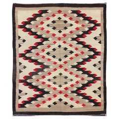 Vintage Navajo Rug with All over Geometric in Gray, Red, Black and Cream